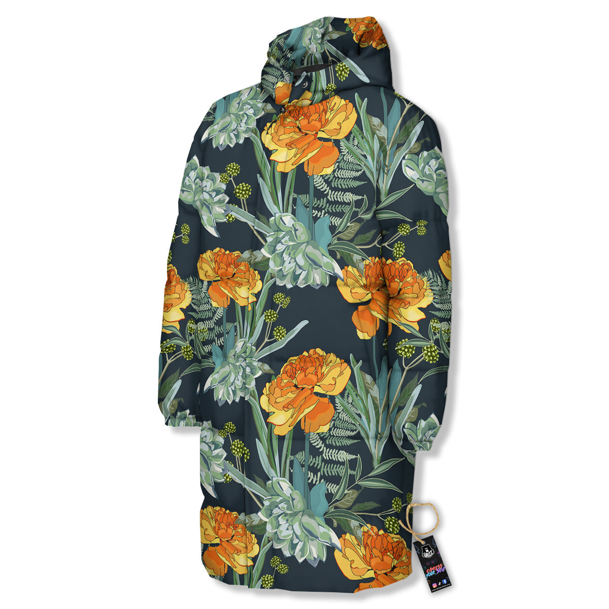 Tulip Spring Yellow Print Pattern Long Down Jacket-grizzshop