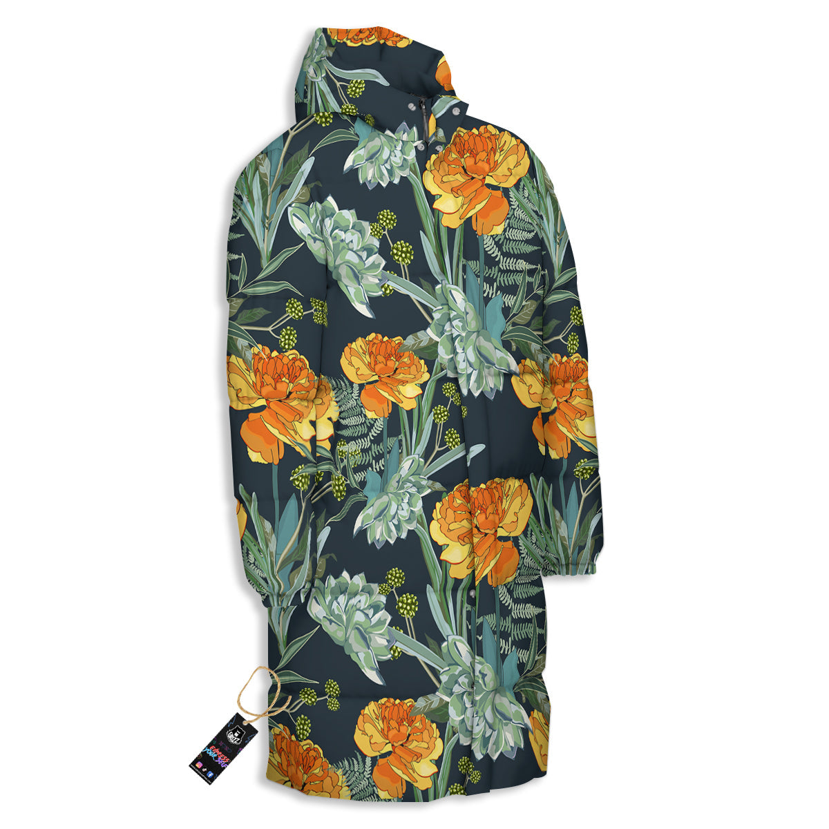 Tulip Spring Yellow Print Pattern Long Down Jacket-grizzshop