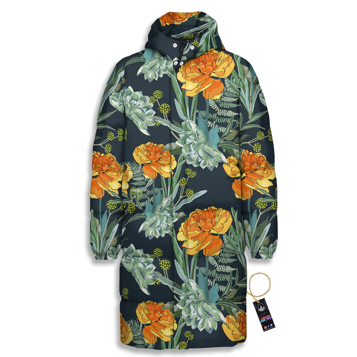 Tulip Spring Yellow Print Pattern Long Down Jacket-grizzshop