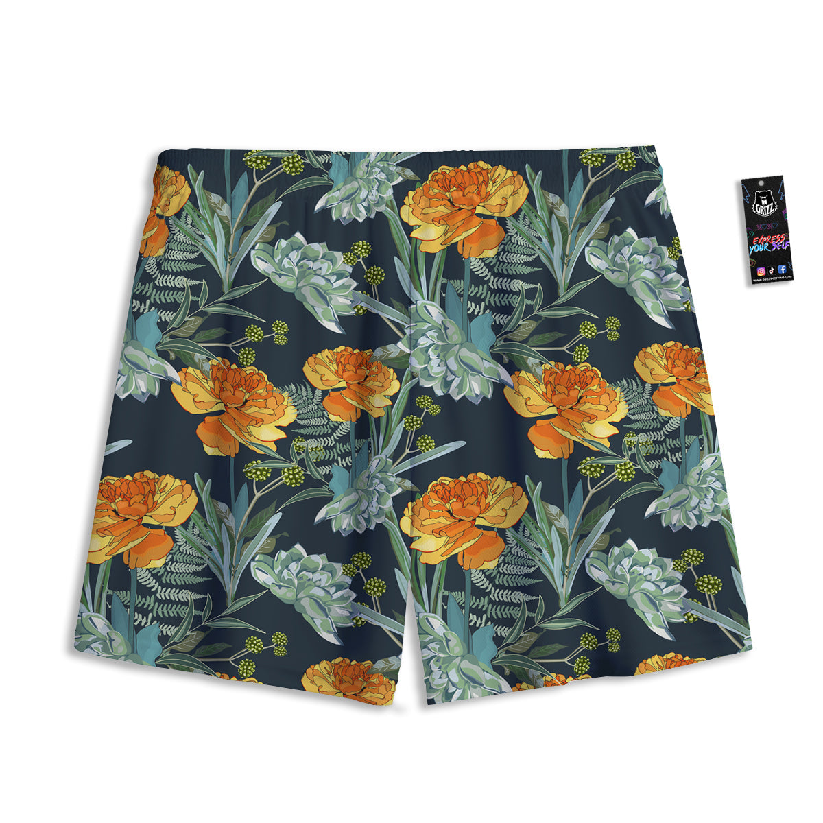 Tulip Spring Yellow Print Pattern Mesh Shorts-grizzshop