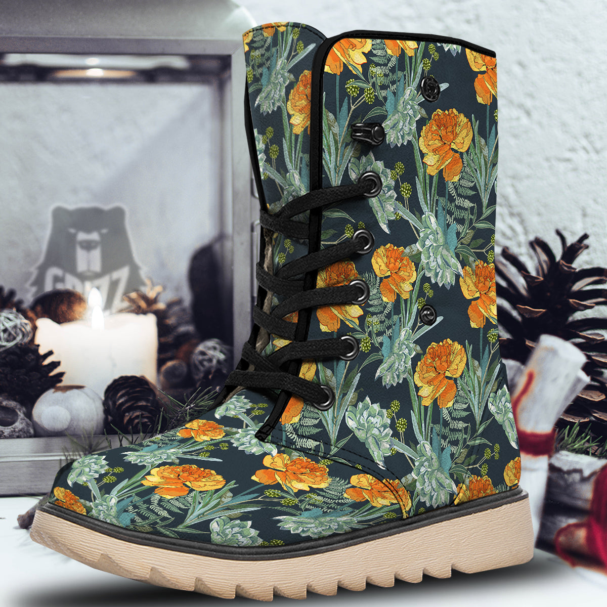 Tulip Spring Yellow Print Pattern Snow Boots-grizzshop