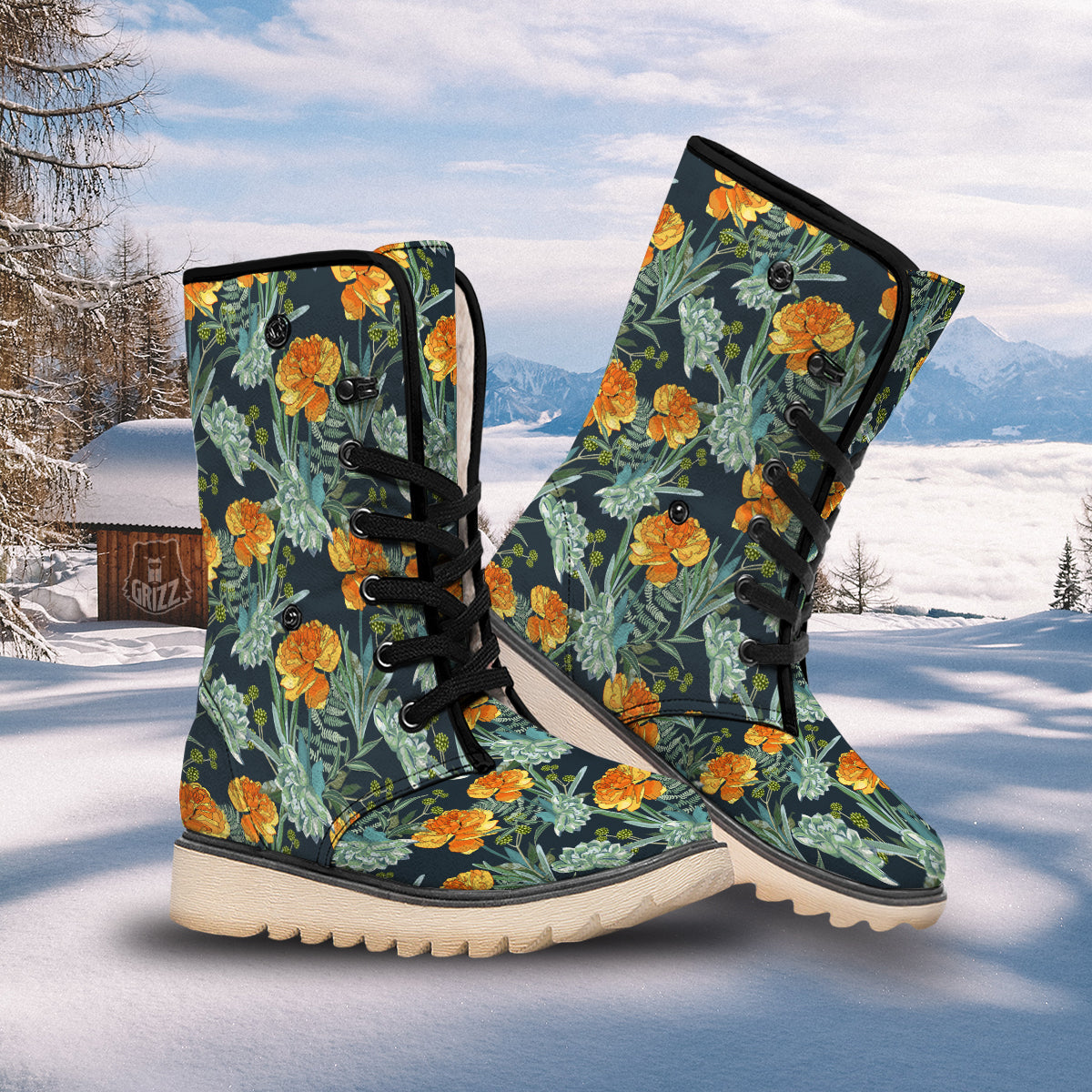 Tulip Spring Yellow Print Pattern Snow Boots-grizzshop