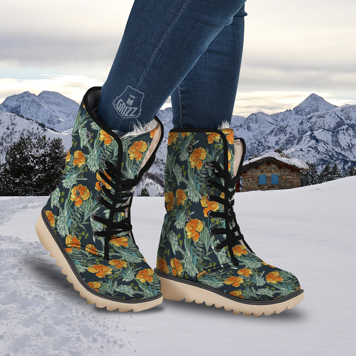 Tulip Spring Yellow Print Pattern Snow Boots-grizzshop