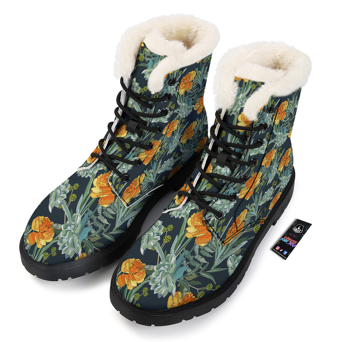Tulip Spring Yellow Print Pattern Winter Boots-grizzshop