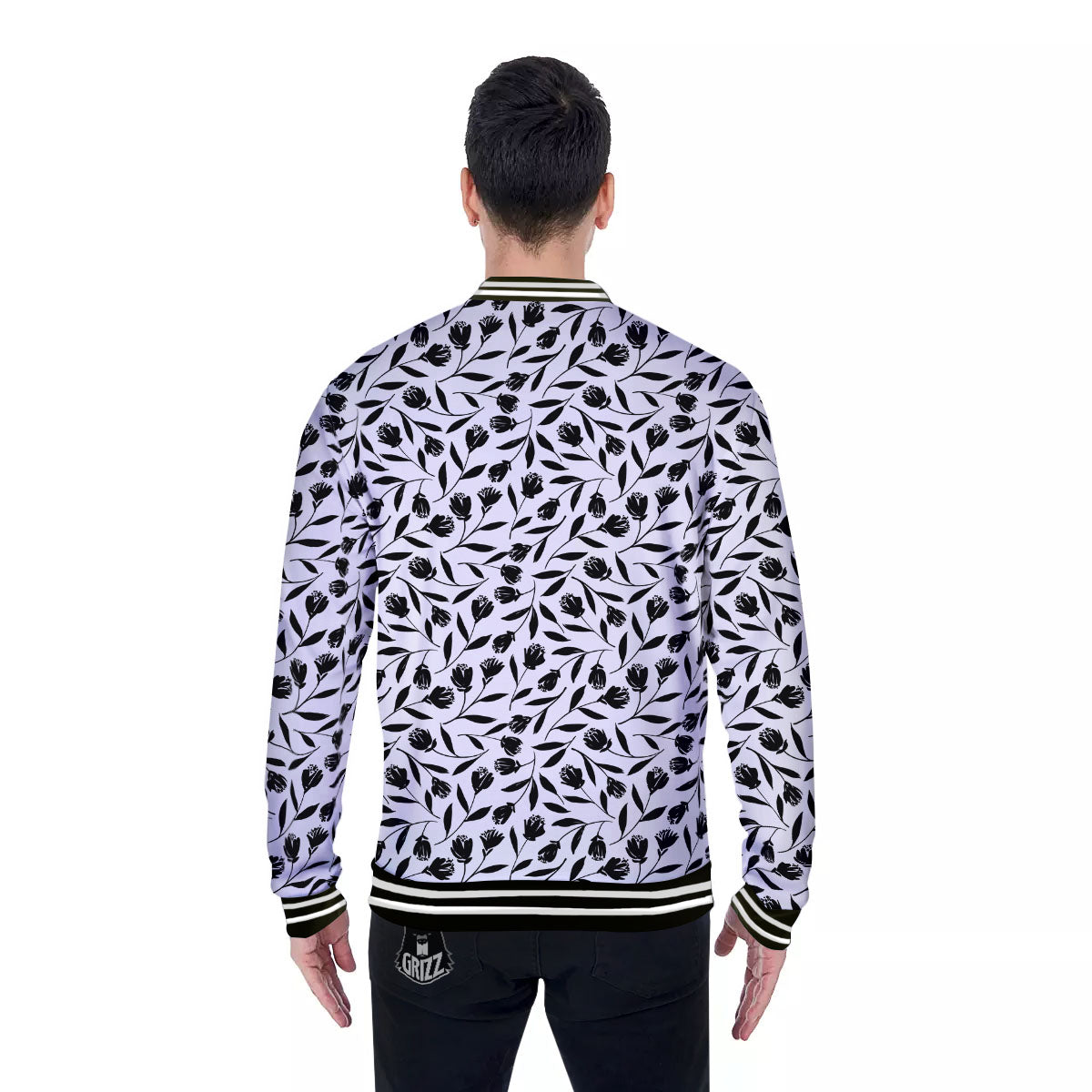 Tulip White And Black Print Pattern Baseball Jacket-grizzshop