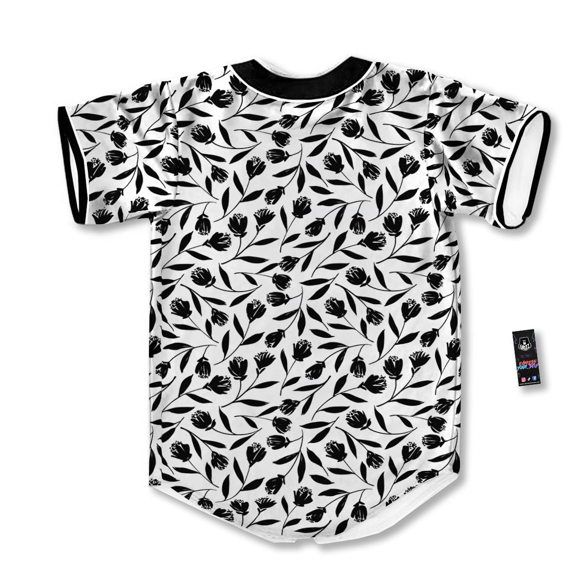 Tulip White And Black Print Pattern Baseball Jersey-grizzshop