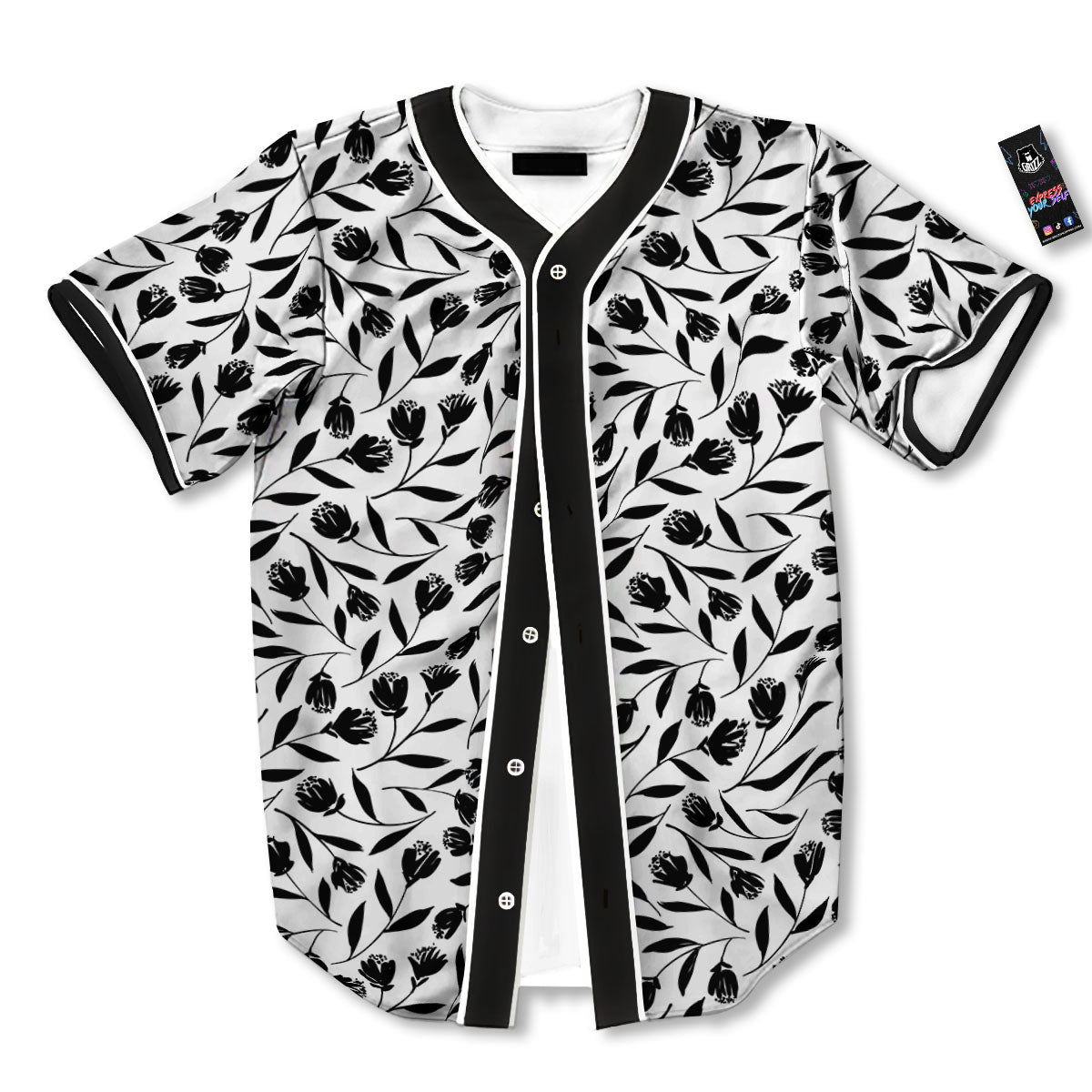 Tulip White And Black Print Pattern Baseball Jersey-grizzshop