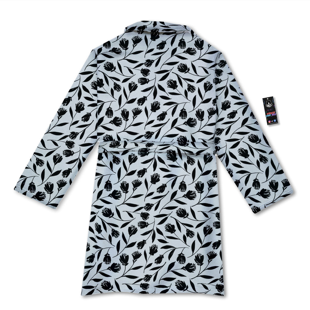 Tulip White And Black Print Pattern Bathrobe-grizzshop