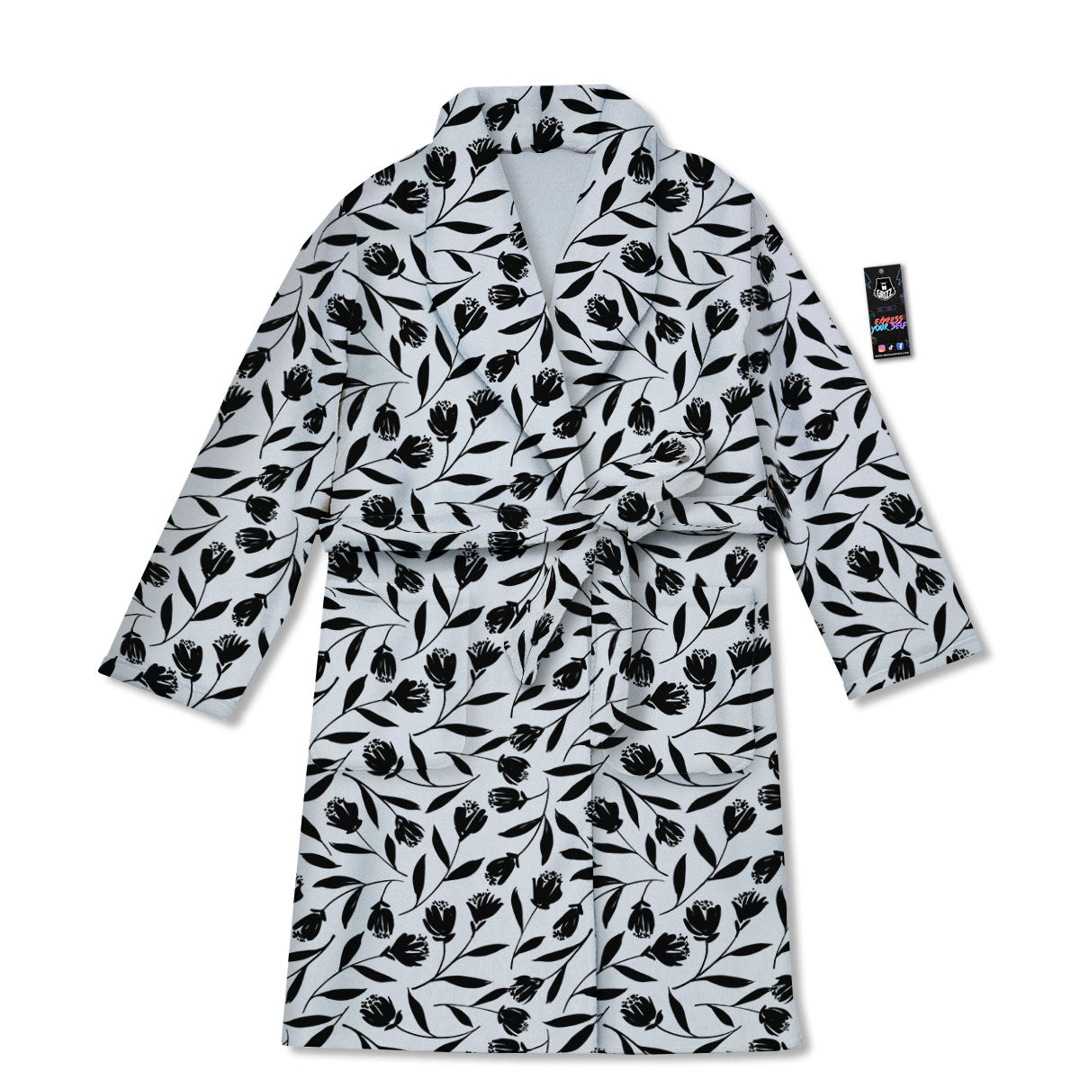 Tulip White And Black Print Pattern Bathrobe-grizzshop