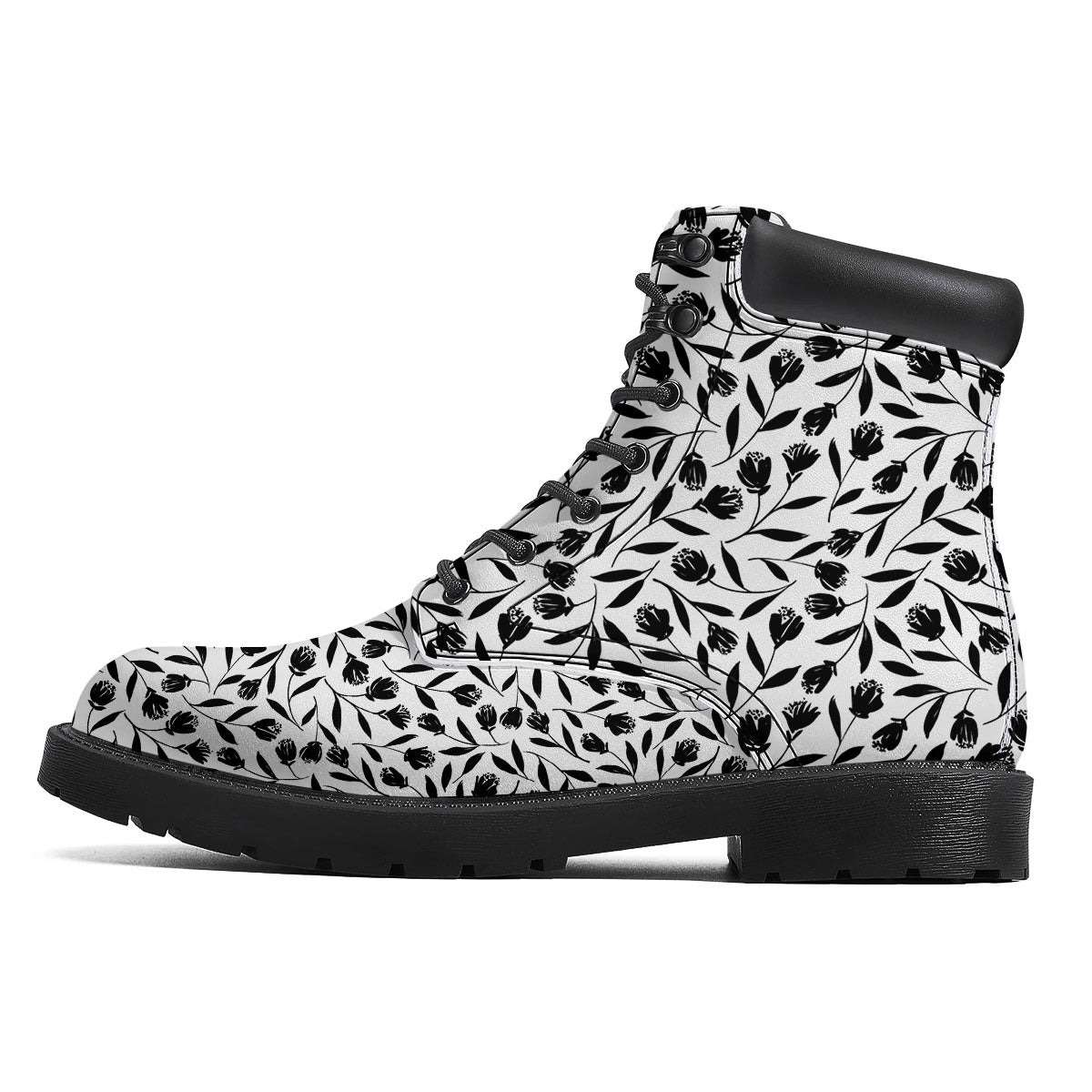 Tulip White And Black Print Pattern Boots-grizzshop