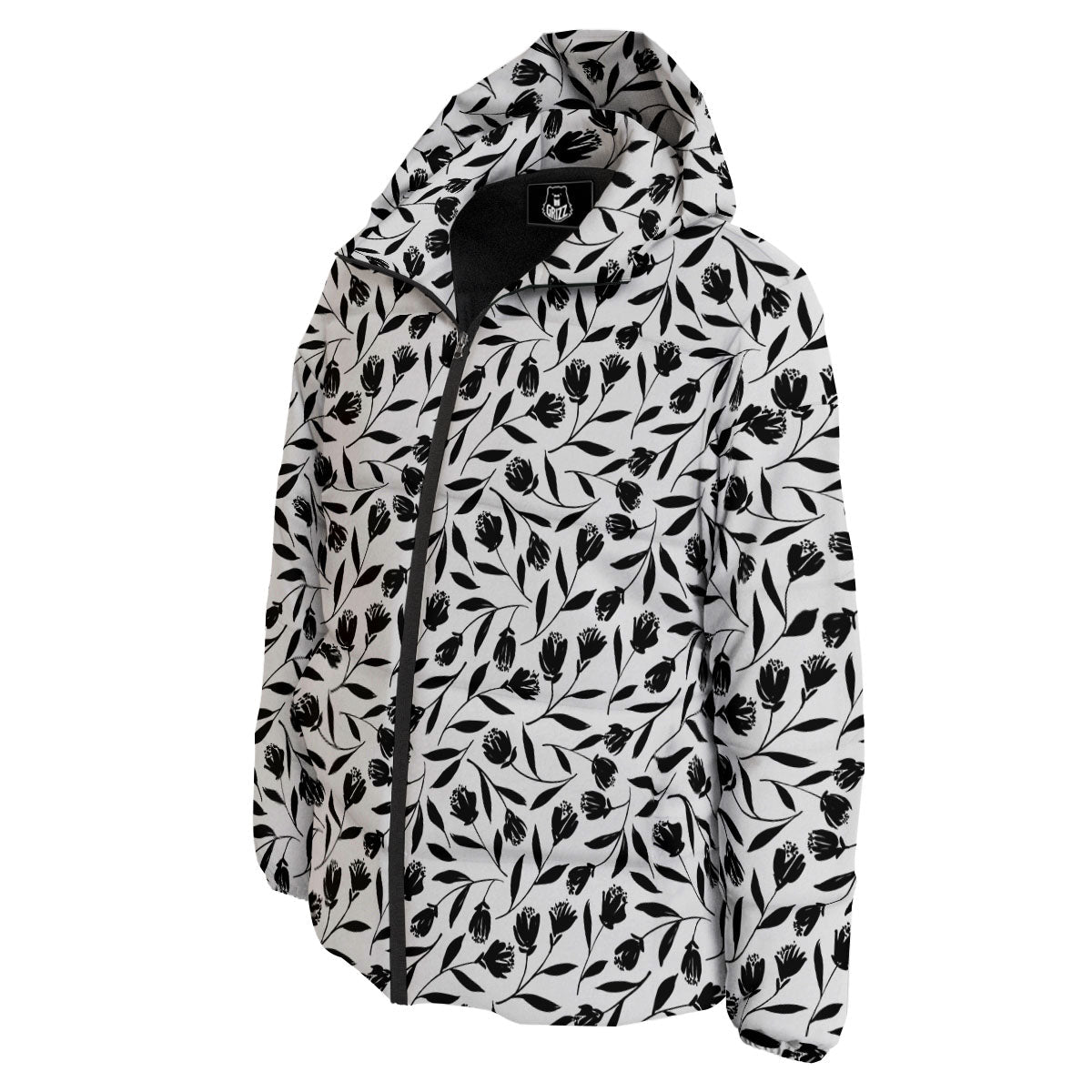 Tulip White And Black Print Pattern Down Jacket-grizzshop