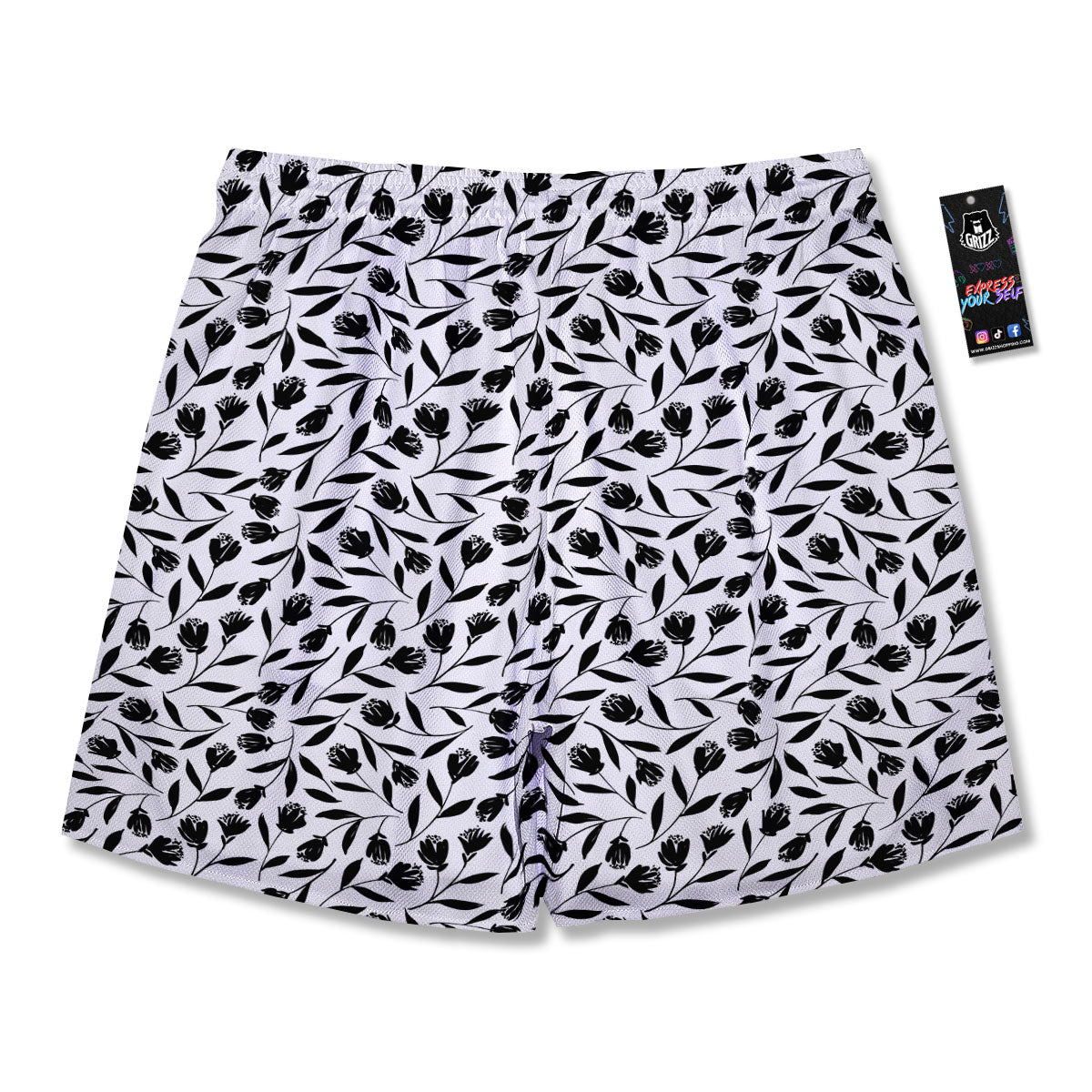 Tulip White And Black Print Pattern Men's Running Shorts-grizzshop