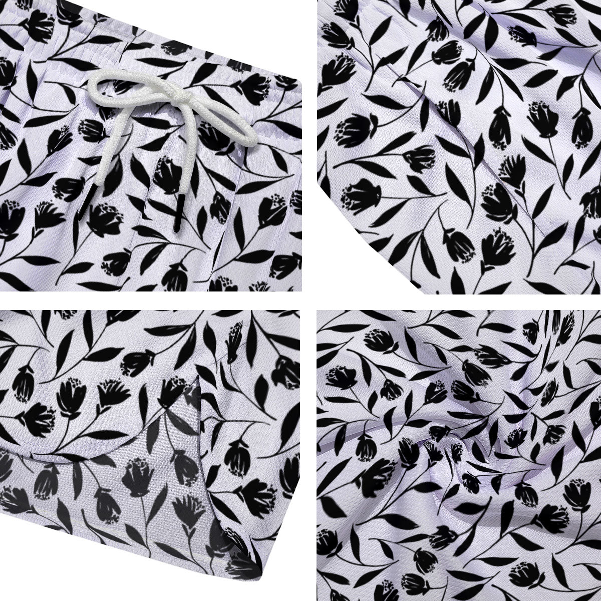 Tulip White And Black Print Pattern Men's Running Shorts-grizzshop