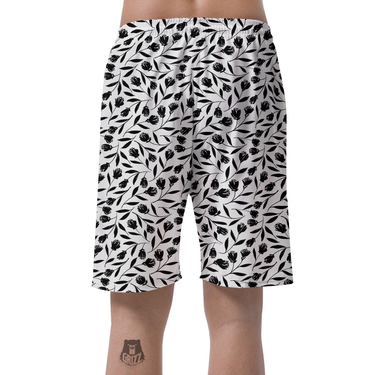 Tulip White And Black Print Pattern Men's Shorts-grizzshop