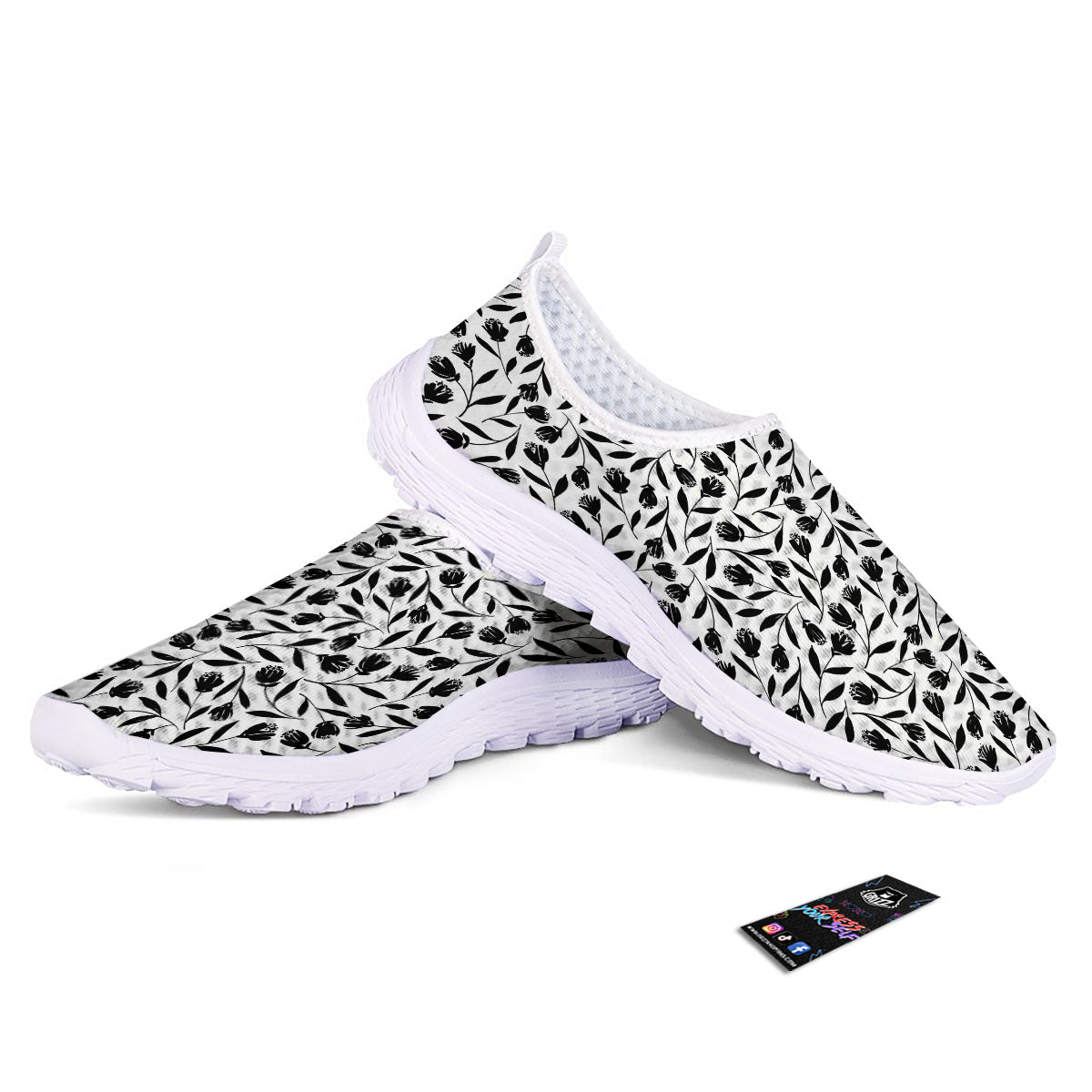Tulip White And Black Print Pattern Nurse Shoes-grizzshop