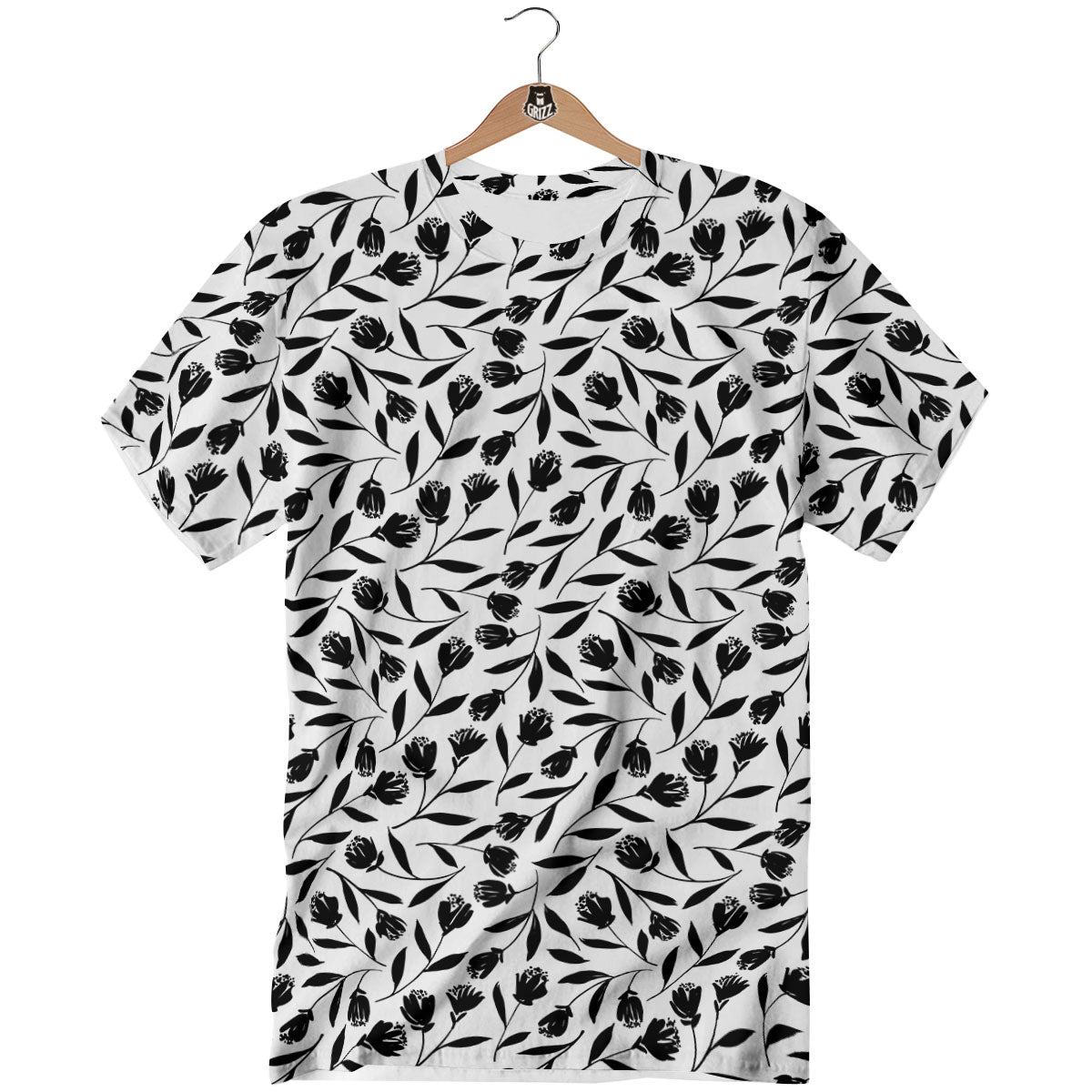 Tulip White And Black Print Pattern T-Shirt-grizzshop