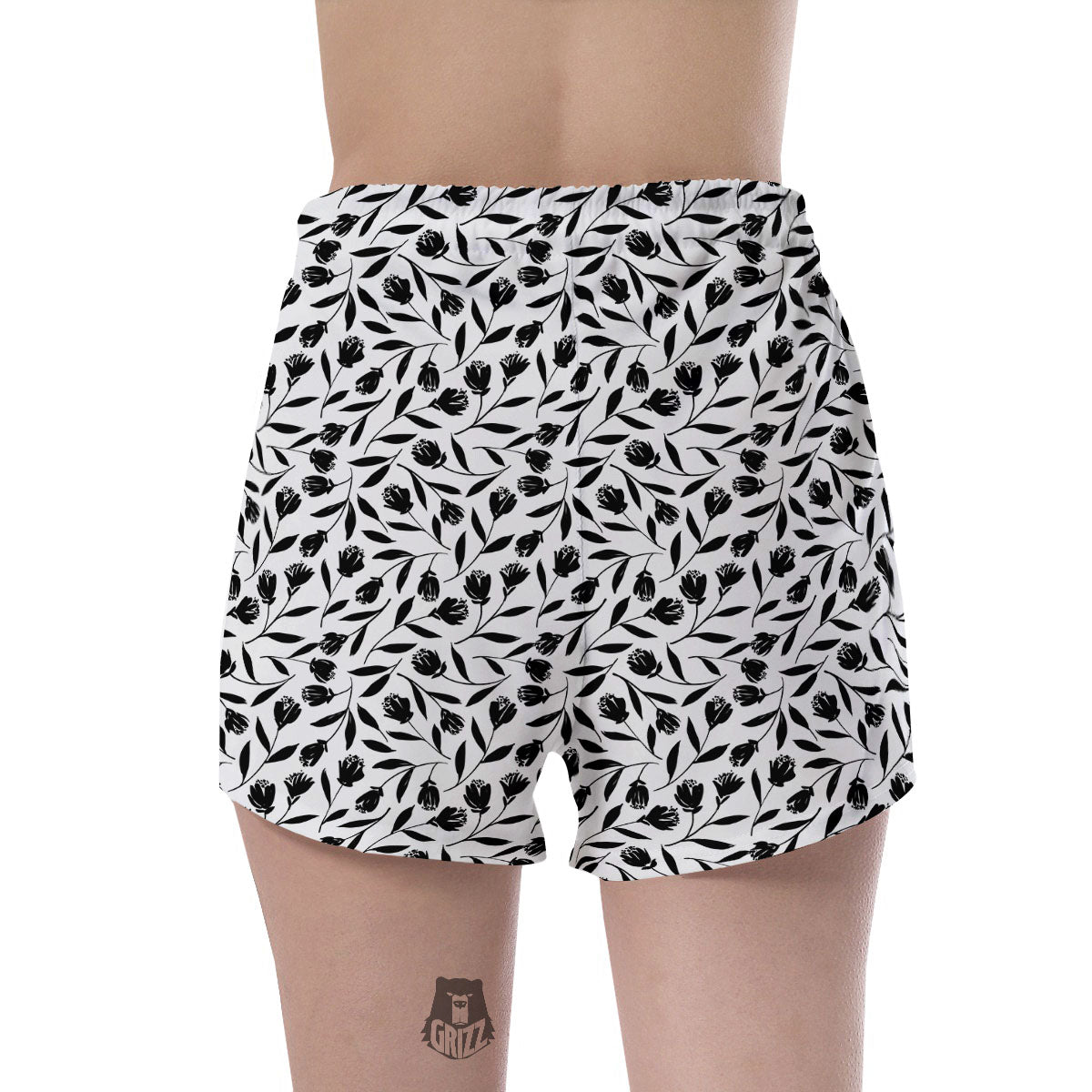 Tulip White And Black Print Pattern Women's Shorts-grizzshop