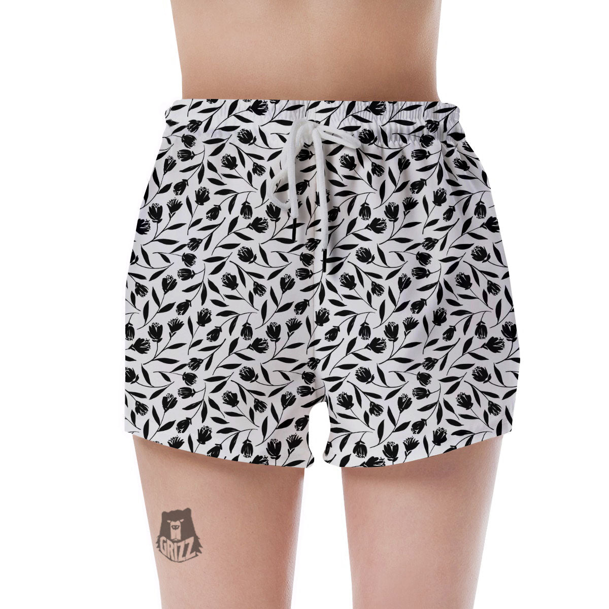 Tulip White And Black Print Pattern Women's Shorts-grizzshop