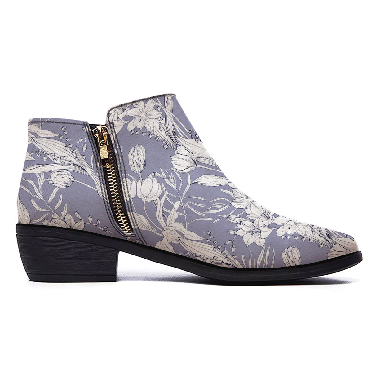 Tulip White Print Pattern Ankle Boots-grizzshop