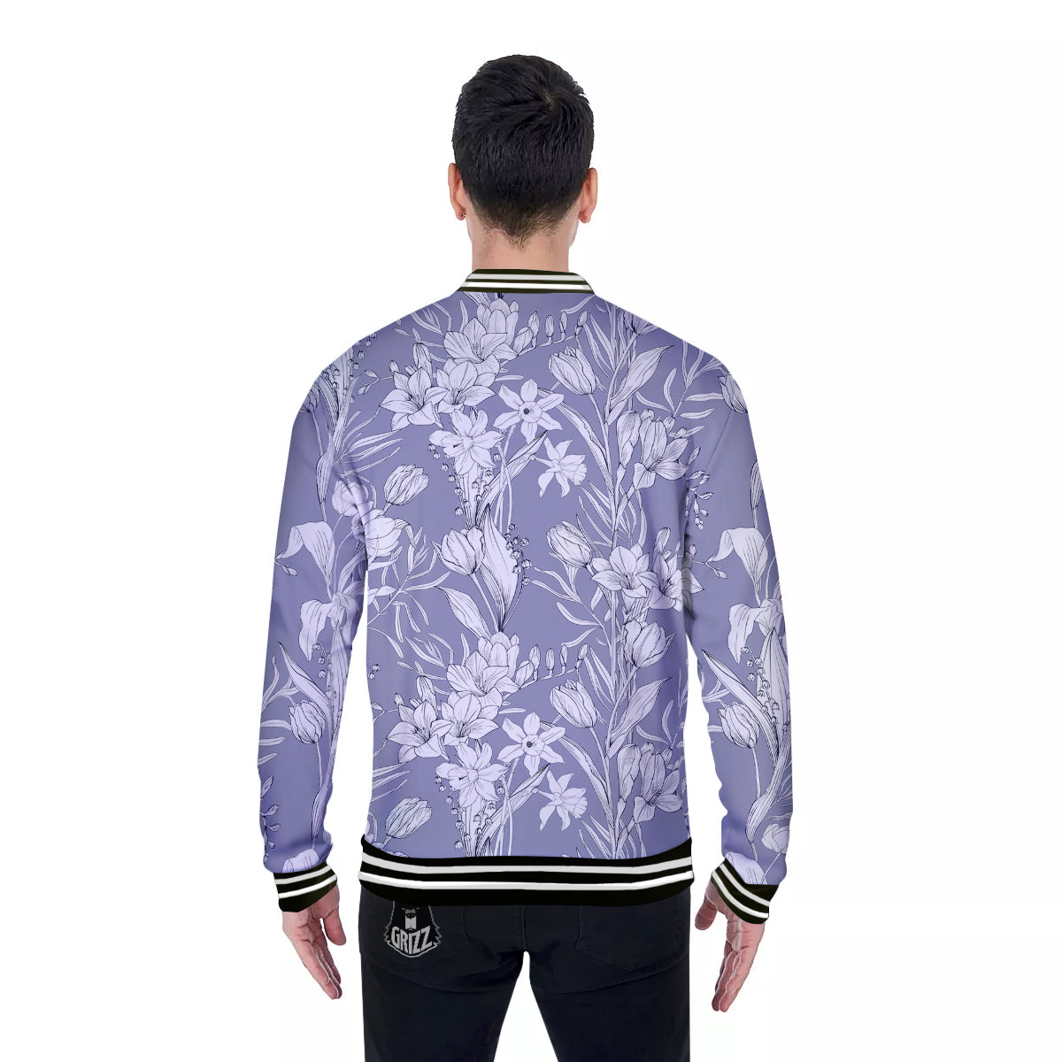 Tulip White Print Pattern Baseball Jacket-grizzshop
