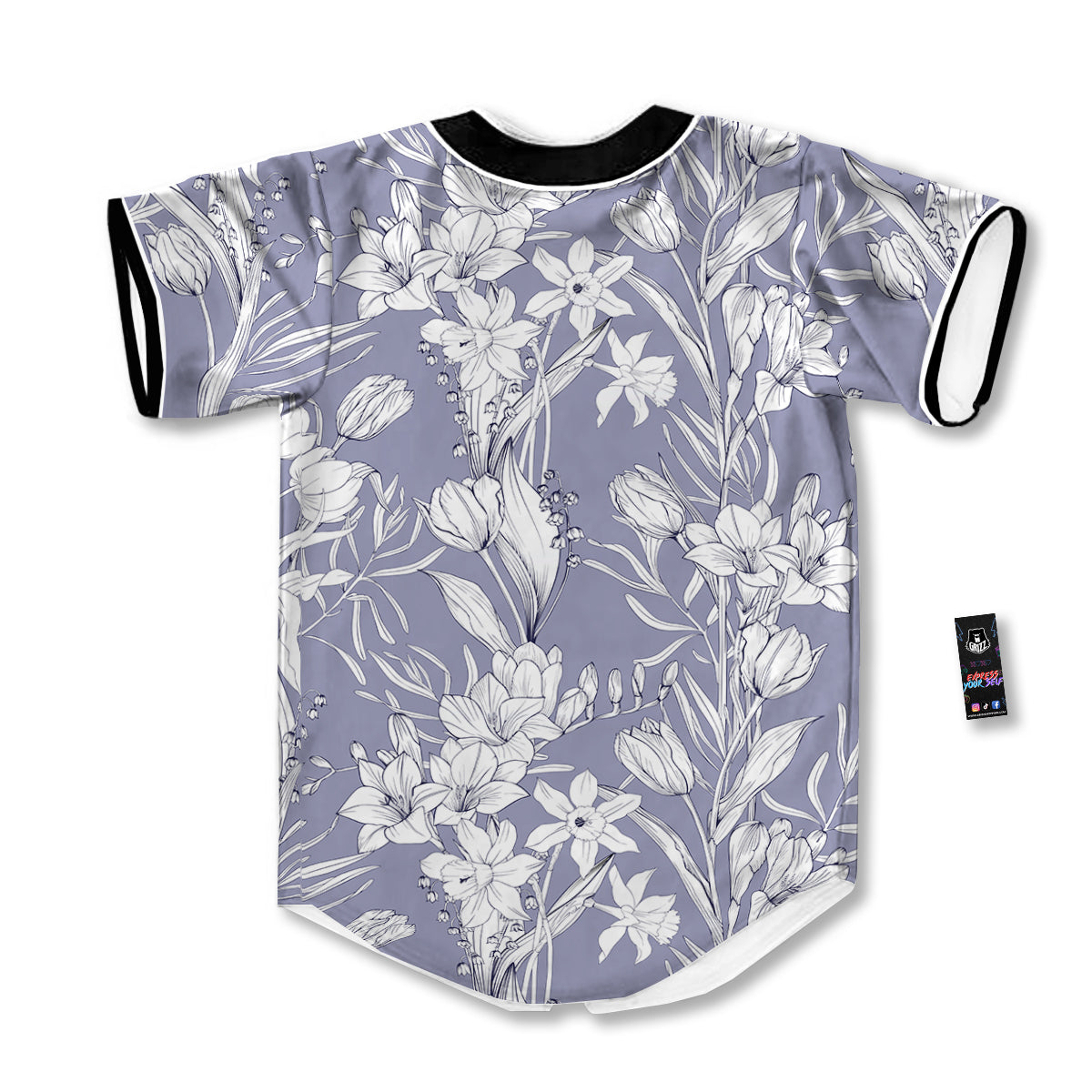 Tulip White Print Pattern Baseball Jersey-grizzshop