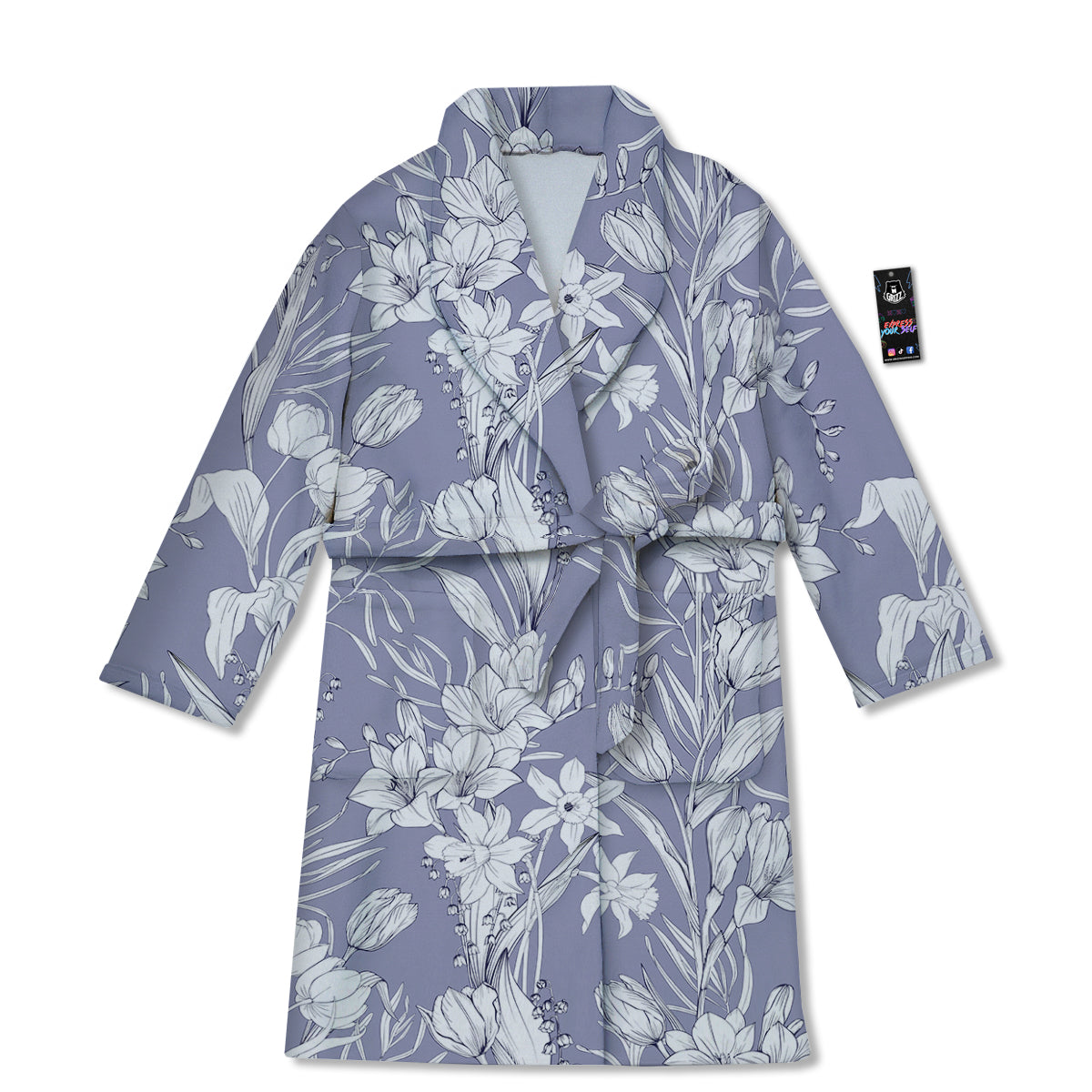 Tulip White Print Pattern Bathrobe-grizzshop