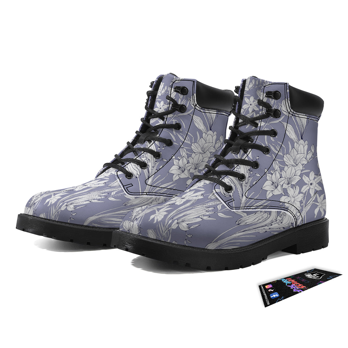 Tulip White Print Pattern Boots-grizzshop