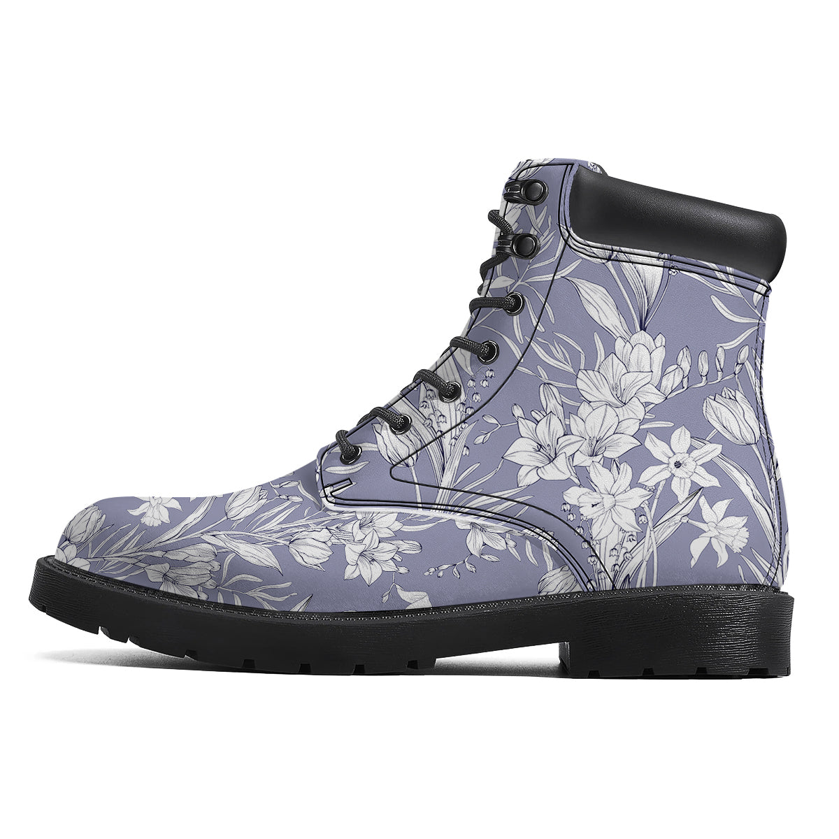 Tulip White Print Pattern Boots-grizzshop