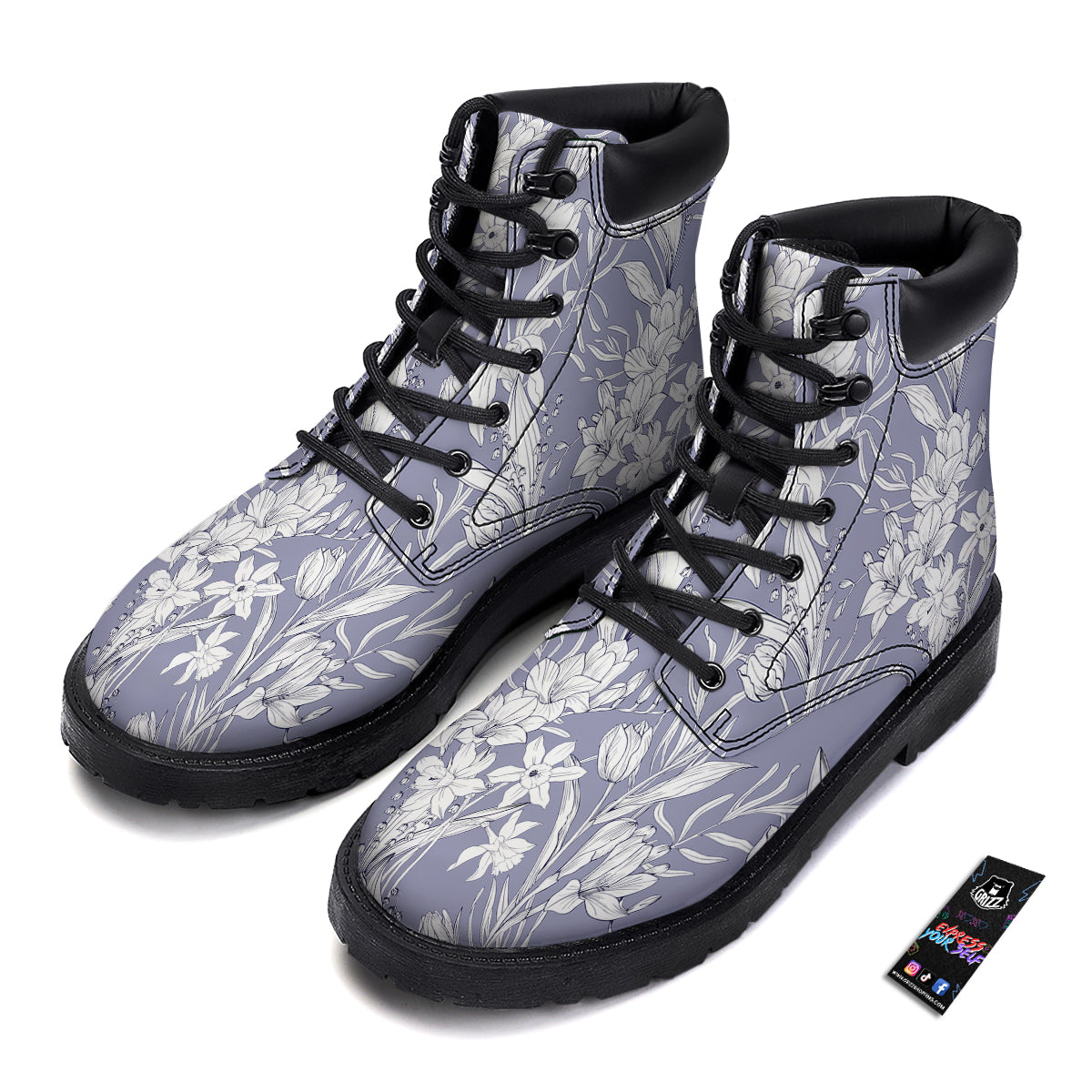 Tulip White Print Pattern Boots-grizzshop