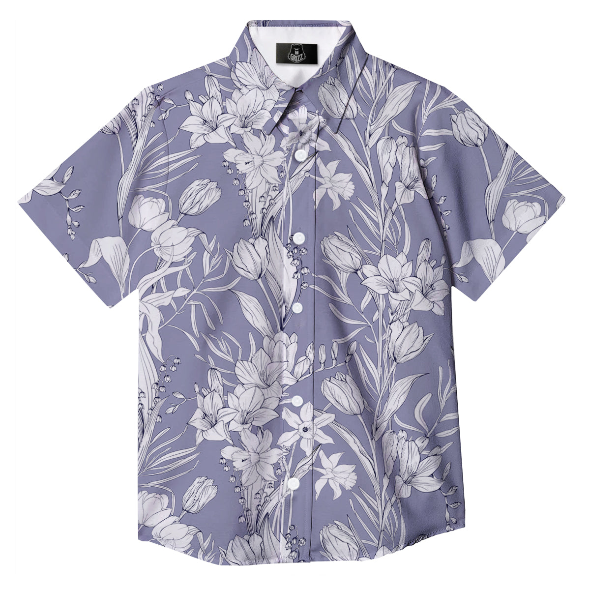 Tulip White Print Pattern Button Up Shirt-grizzshop