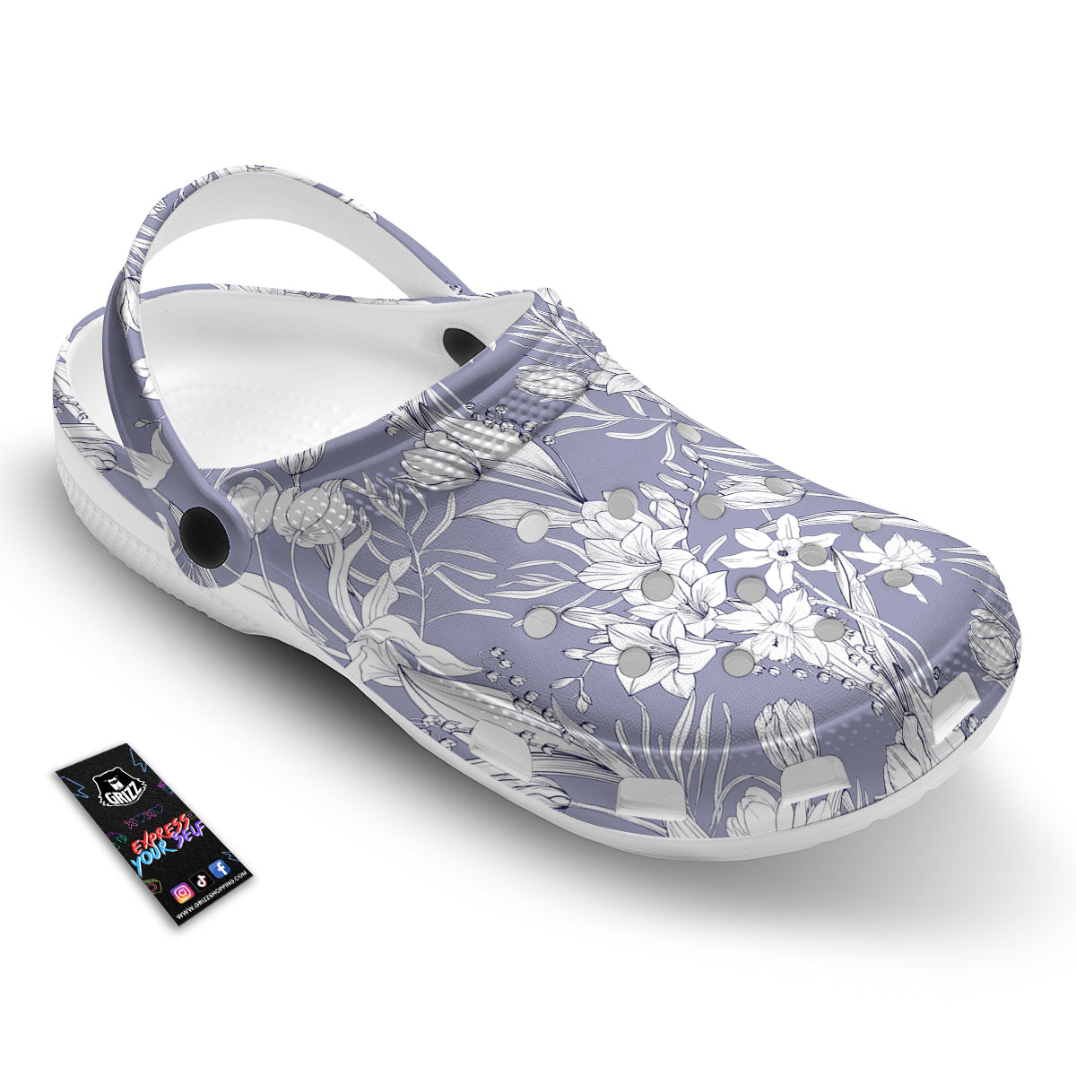 Tulip White Print Pattern Clog-grizzshop