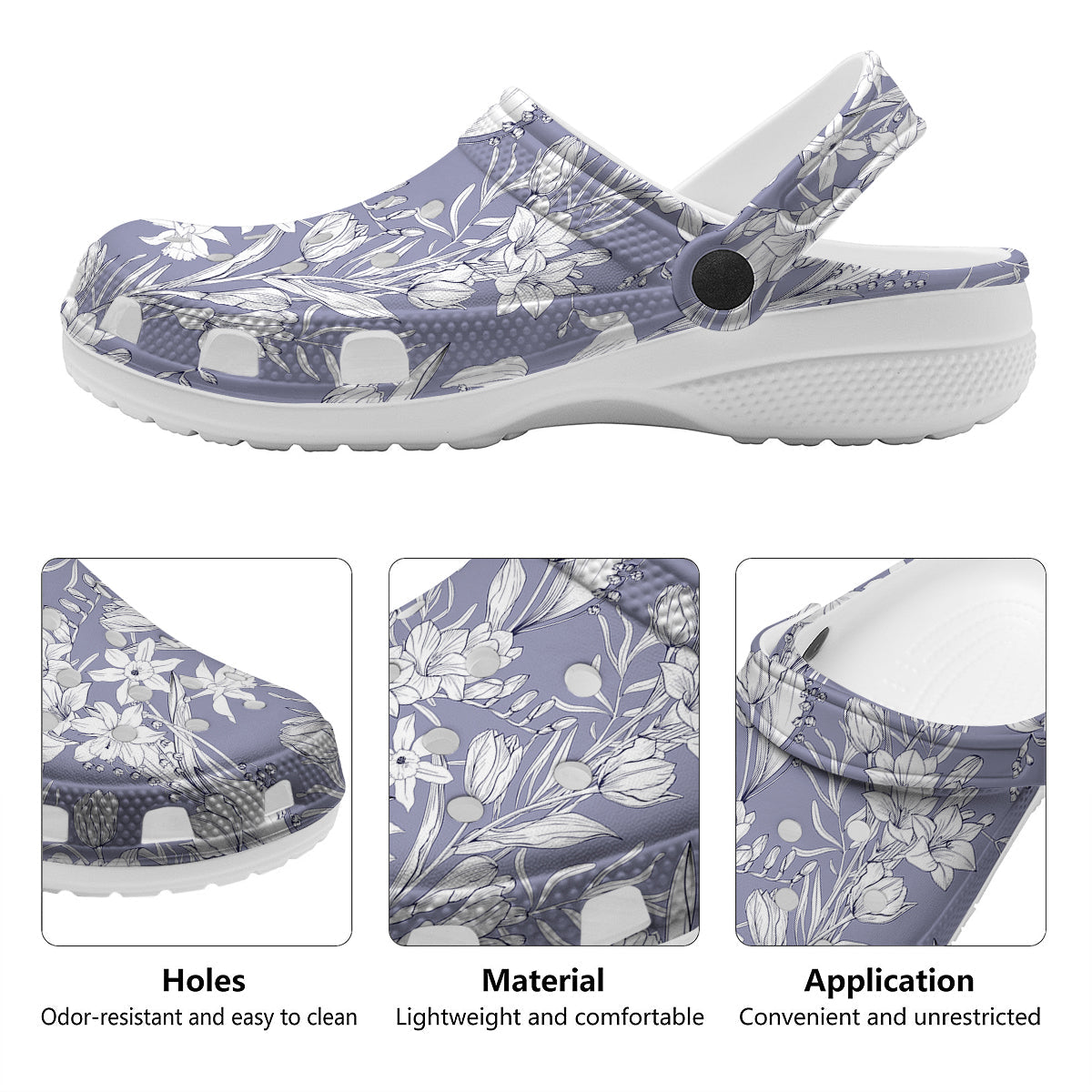 Tulip White Print Pattern Clog-grizzshop