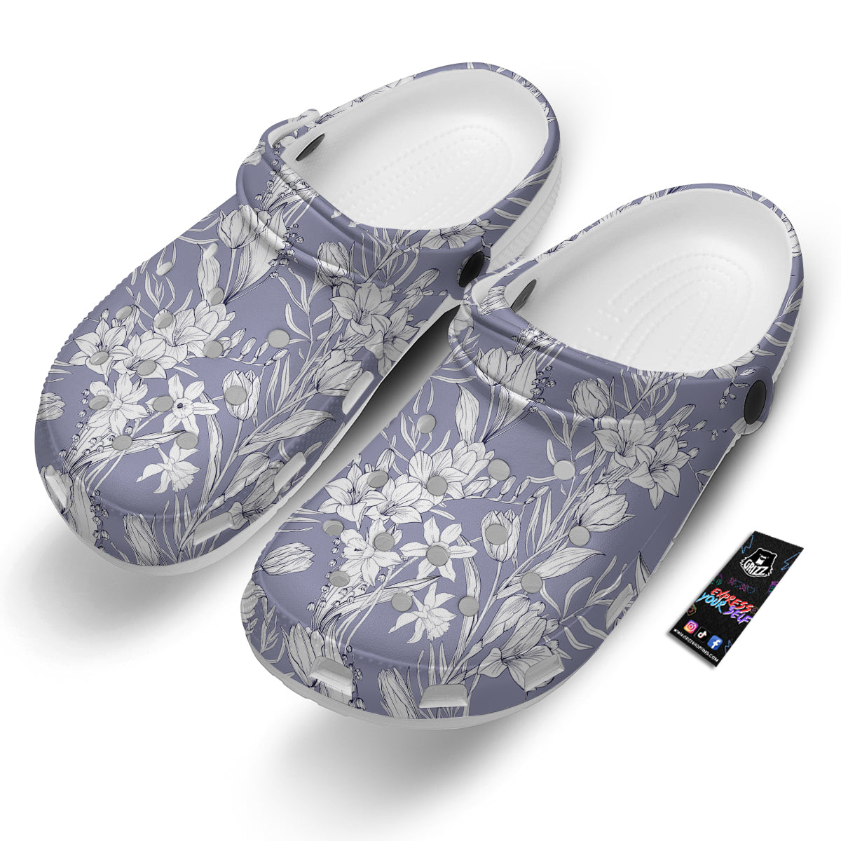 Tulip White Print Pattern Clog-grizzshop