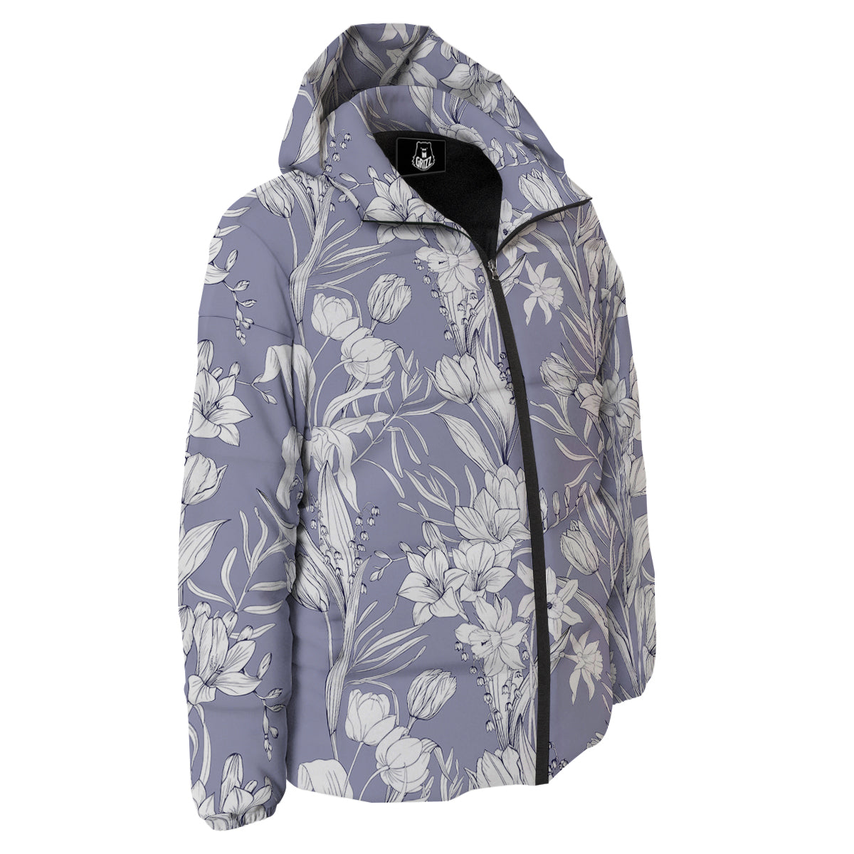 Tulip White Print Pattern Down Jacket-grizzshop