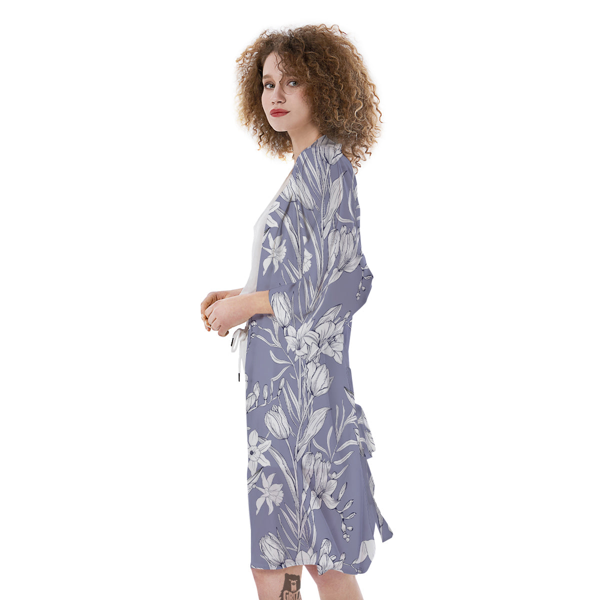 Tulip White Print Pattern Kimono-grizzshop
