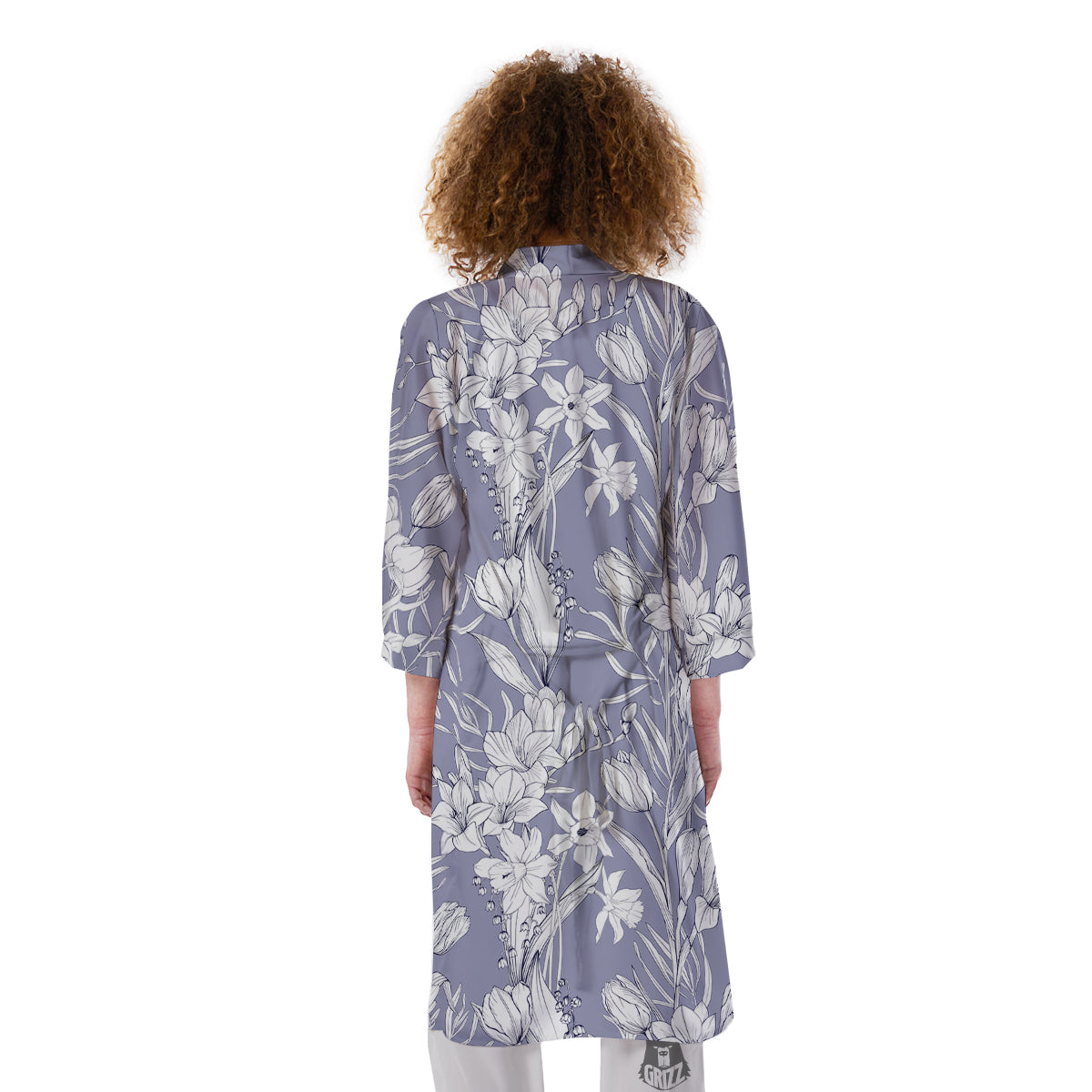 Tulip White Print Pattern Kimono-grizzshop