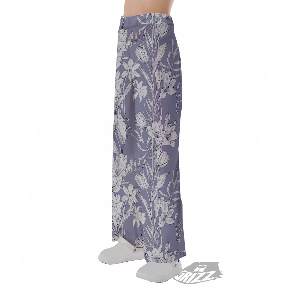 Tulip White Print Pattern Pajama Pants-grizzshop