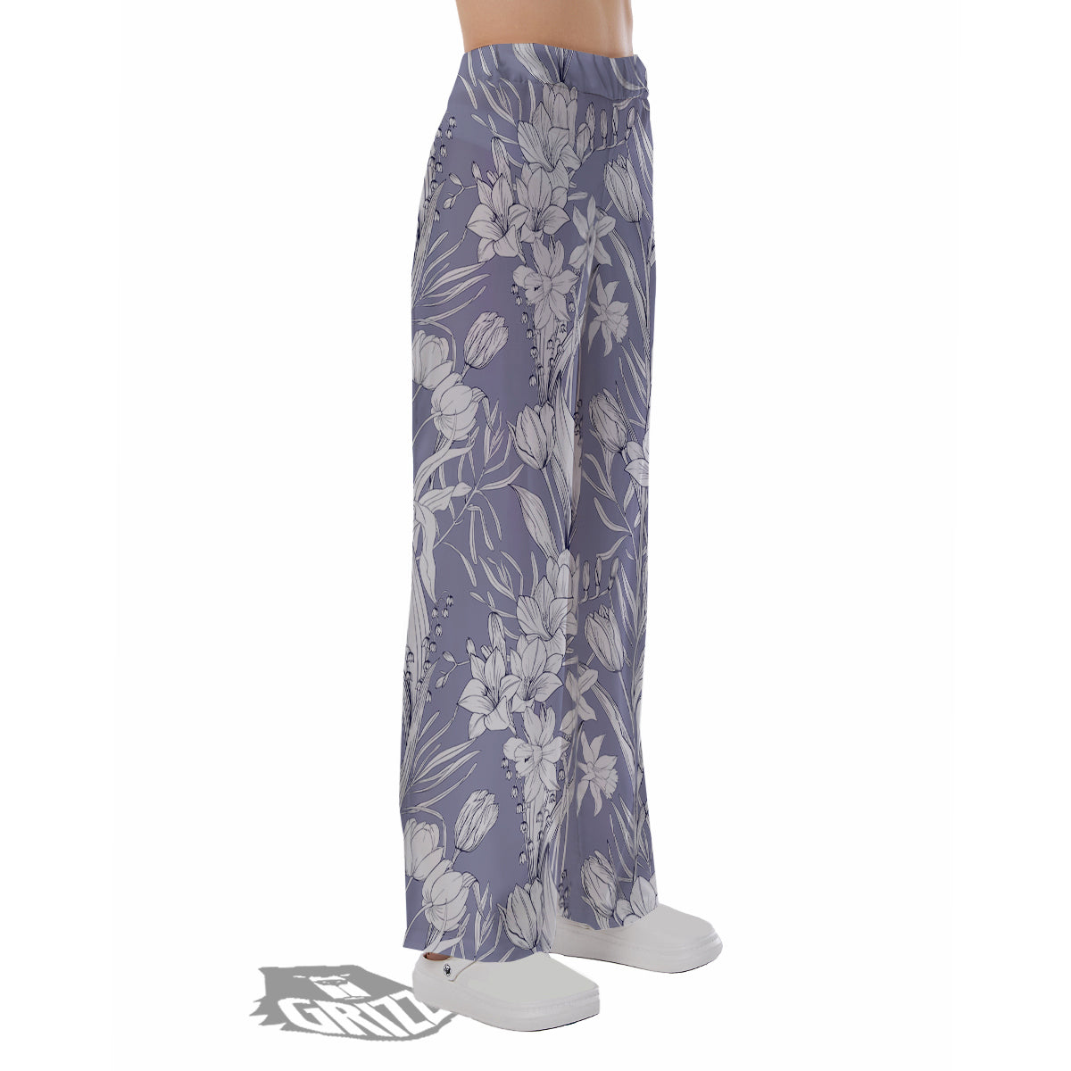 Tulip White Print Pattern Pajama Pants-grizzshop