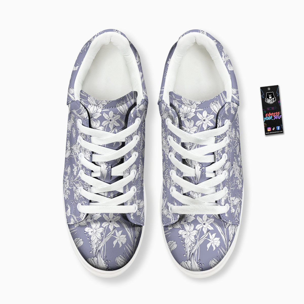 Tulip White Print Pattern Platform Shoes-grizzshop