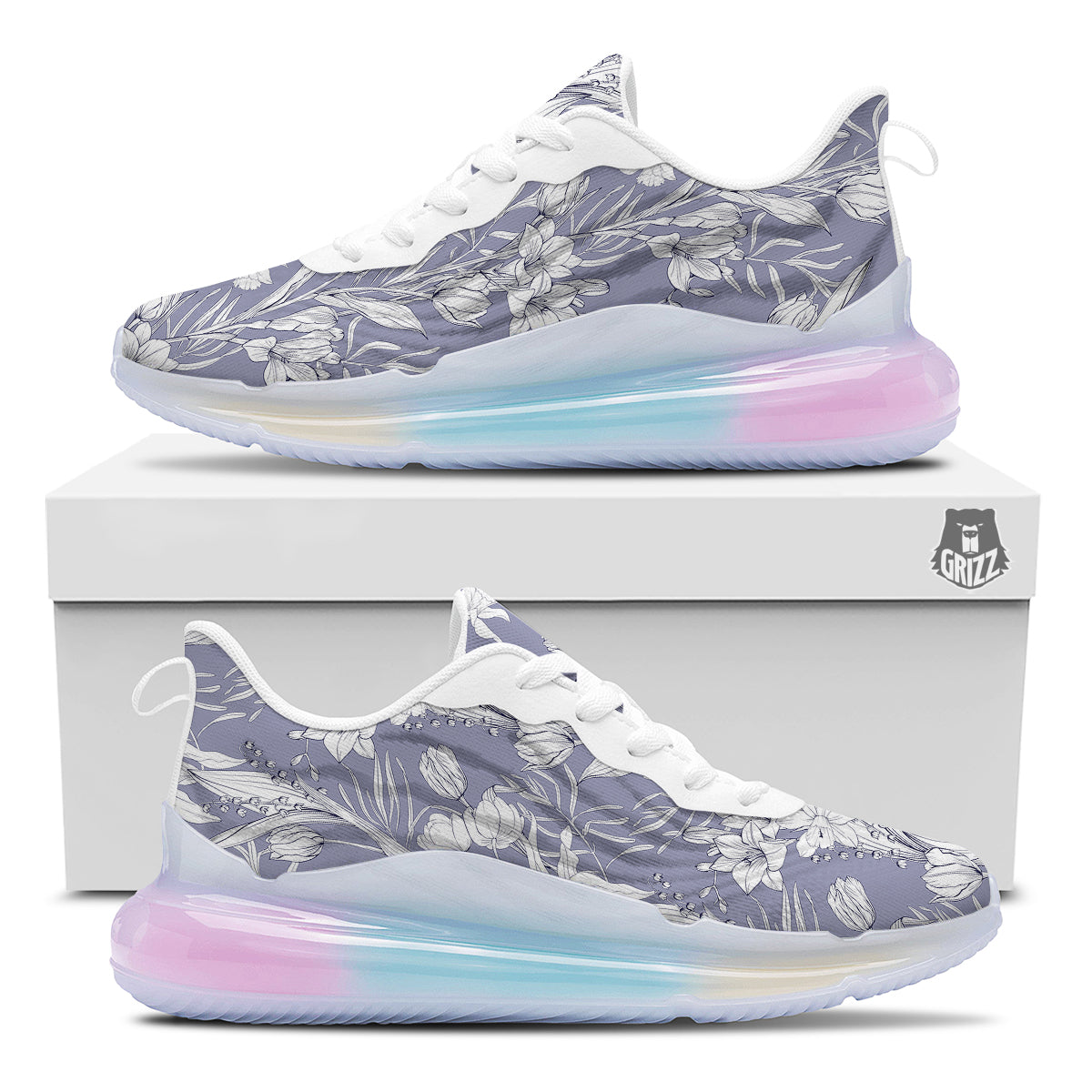 Tulip White Print Pattern Running Sneakers-grizzshop