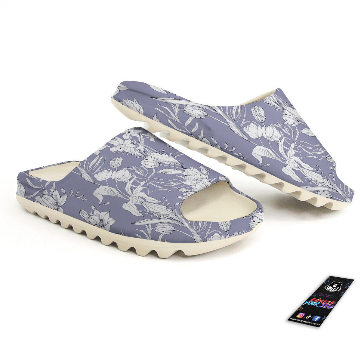Tulip White Print Pattern Sandals-grizzshop