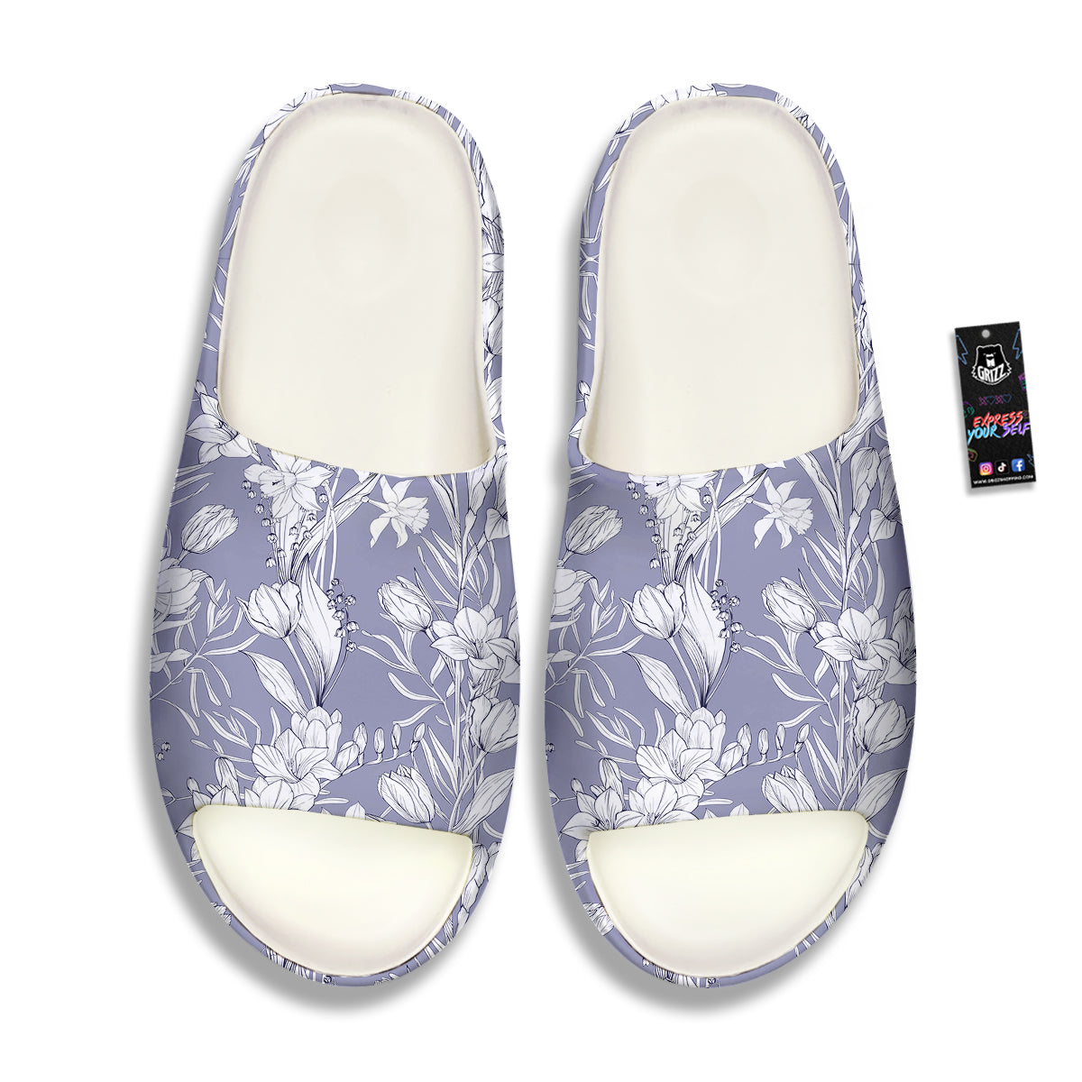 Tulip White Print Pattern Sandals-grizzshop