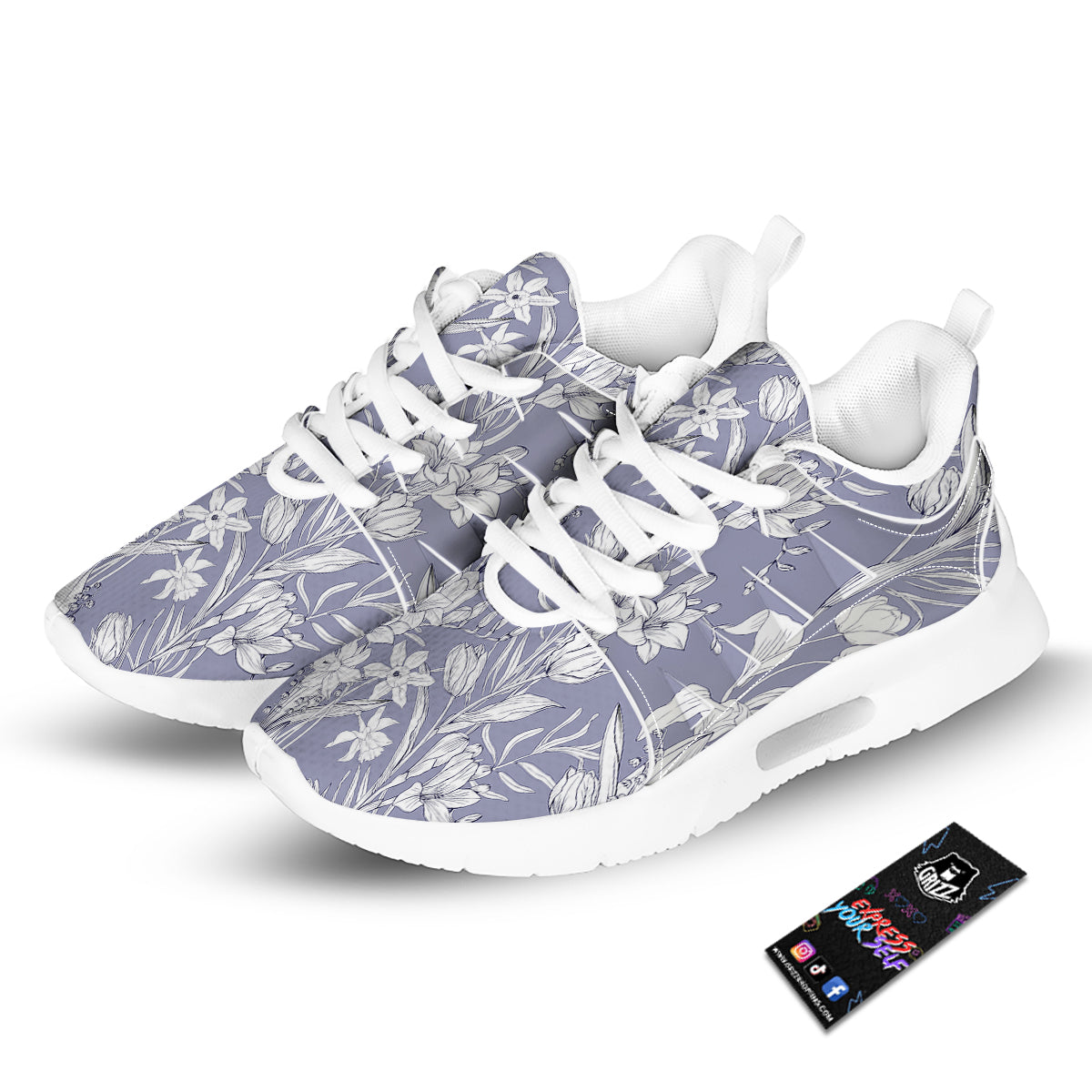 Tulip White Print Pattern Tennis Shoes-grizzshop