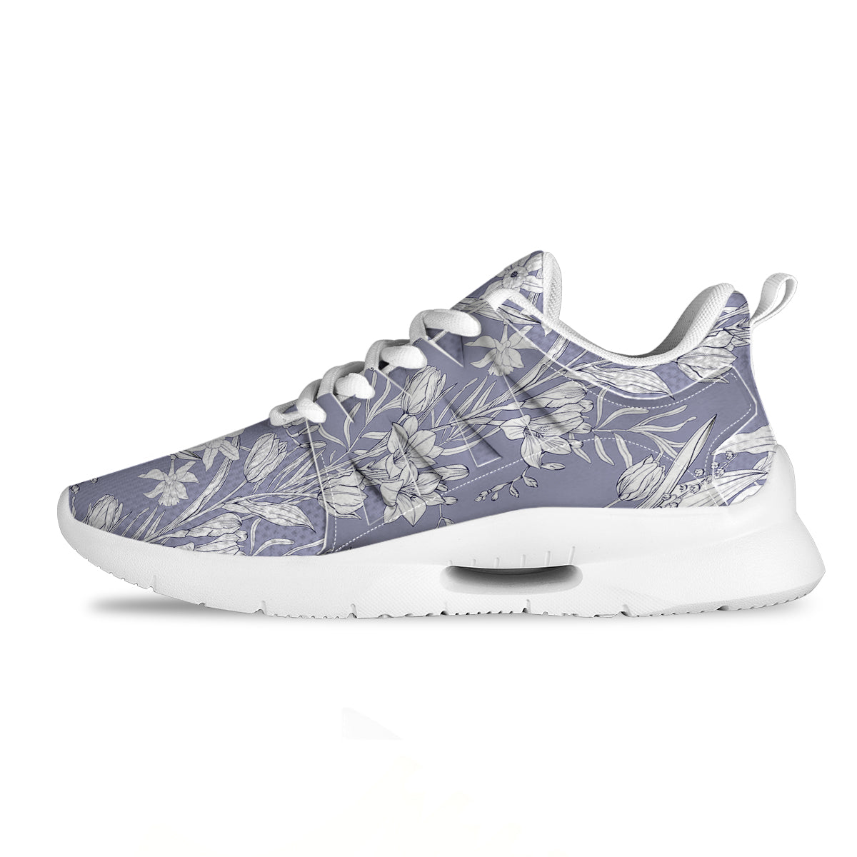Tulip White Print Pattern Tennis Shoes-grizzshop