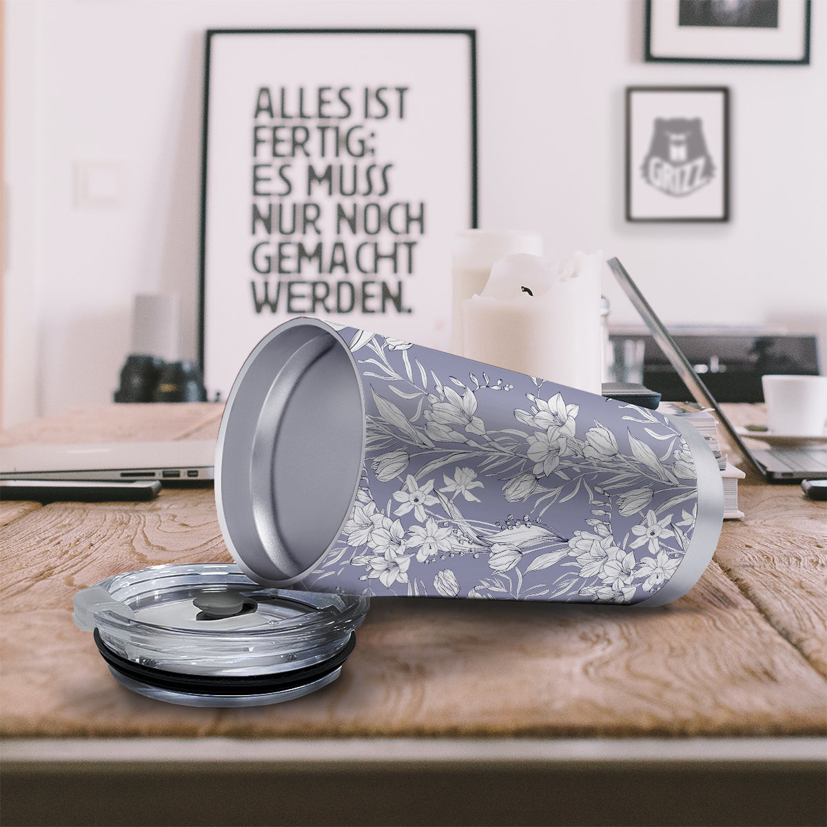 Tulip White Print Pattern Tumbler-grizzshop