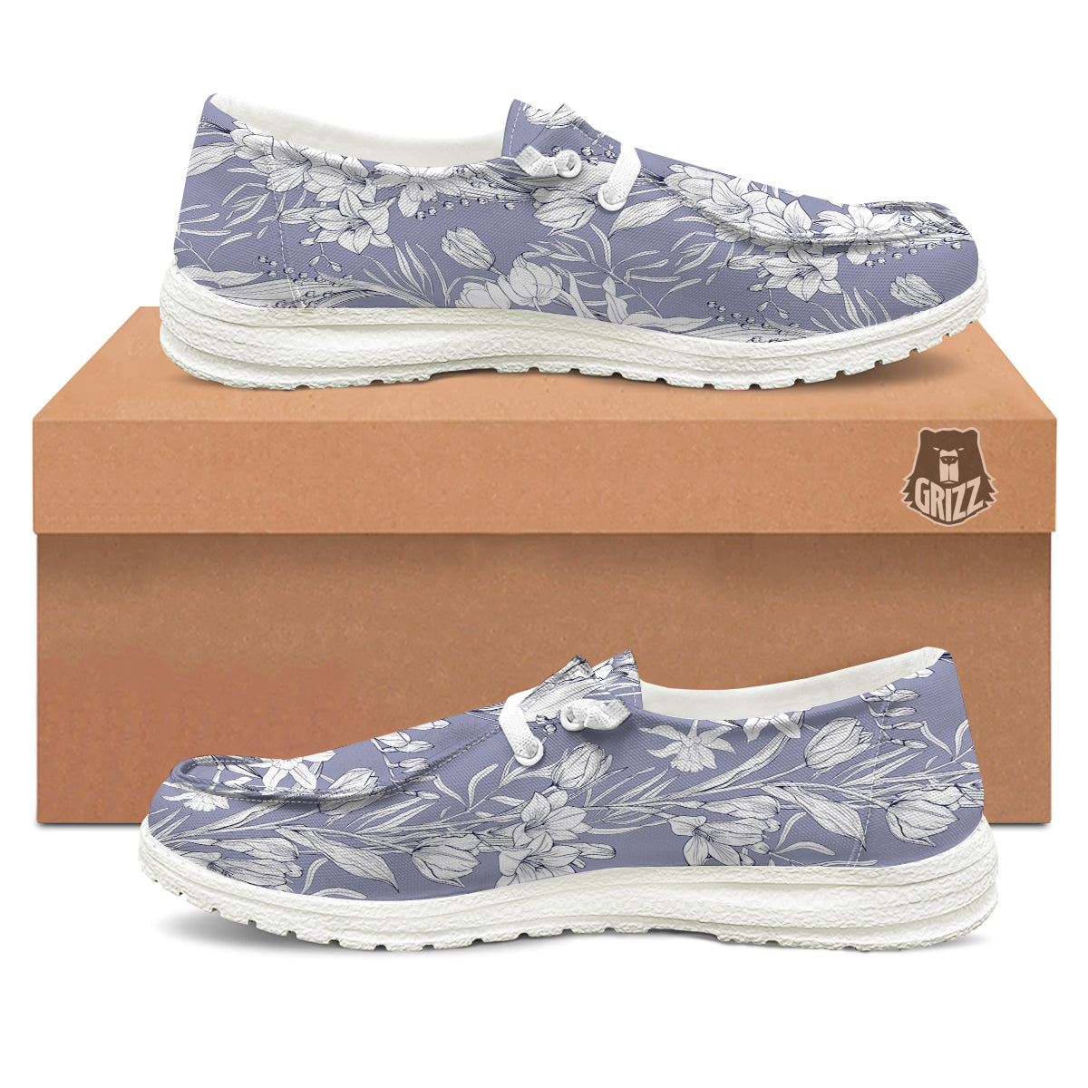 Tulip White Print Pattern White Loafers-grizzshop