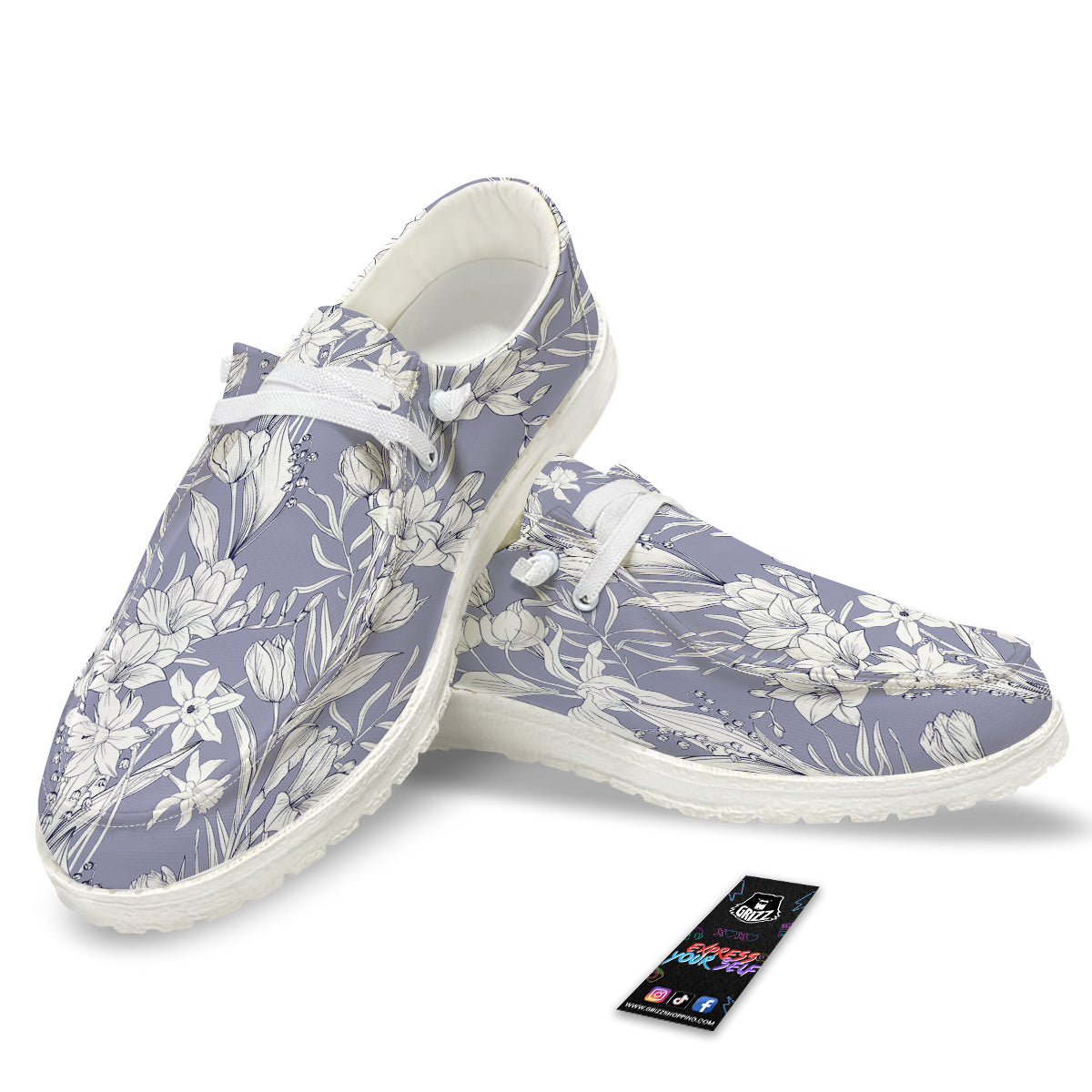 Tulip White Print Pattern White Loafers-grizzshop