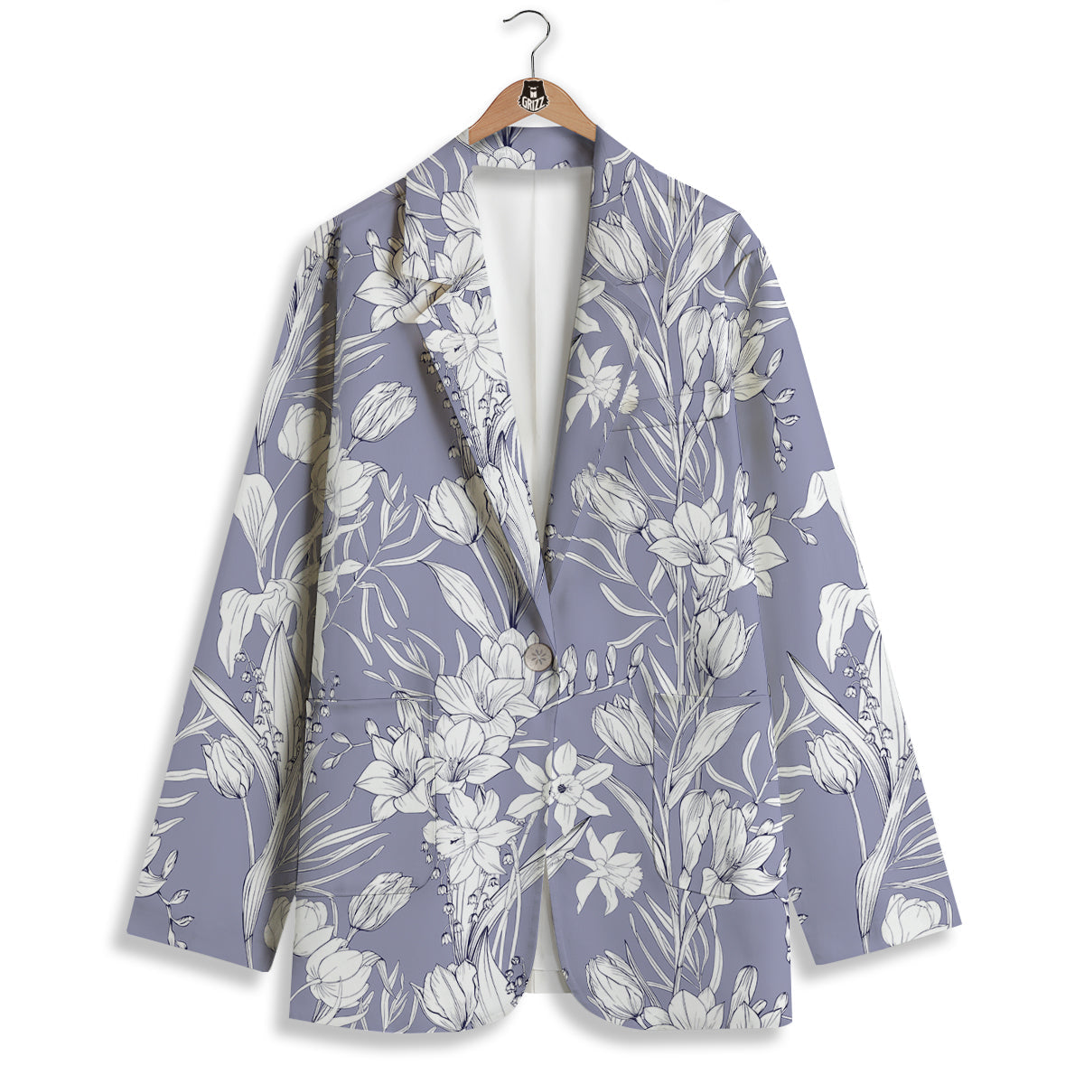 Tulip White Print Pattern Women's Blazer-grizzshop