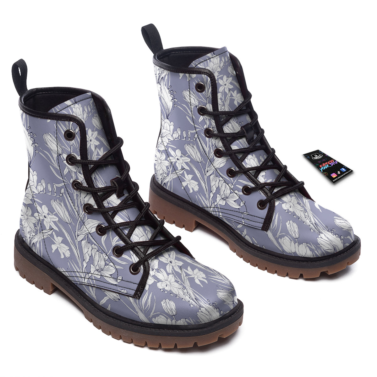 Tulip White Print Pattern Work Boots-grizzshop