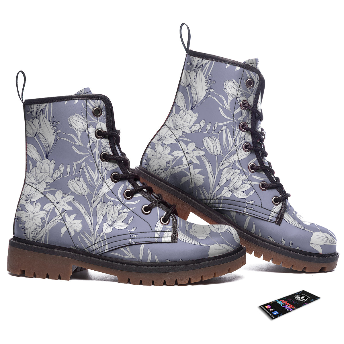 Tulip White Print Pattern Work Boots-grizzshop
